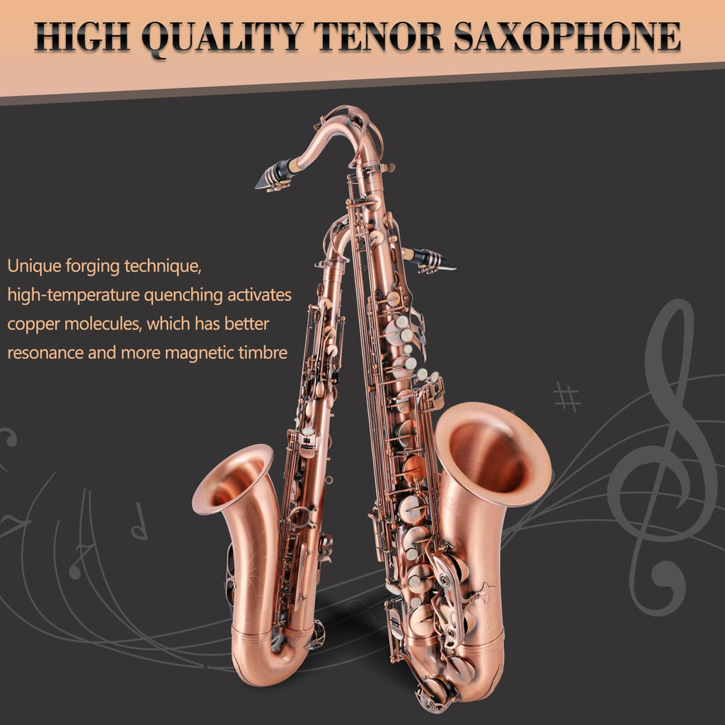 EASTROCK Nickel Tenor Saxophone B Flat Tenor Sax Professional Tenor Saxophone for Beginners Students and Musicians with Carrying Case,Mouthpiece,Reeds,Cushion Pads,Cleaning Kit,Neck Strap