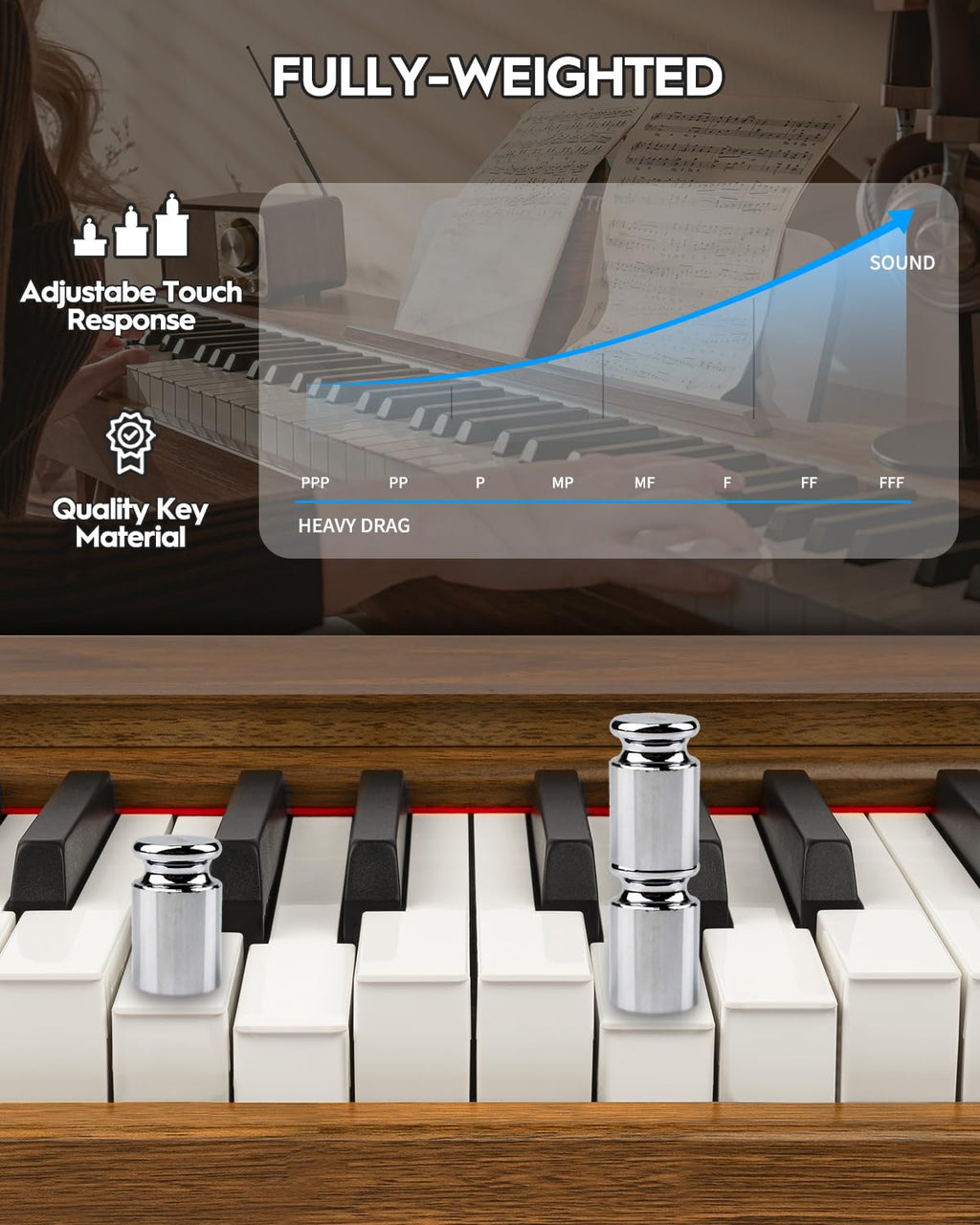 STRICH Digital Piano 88 Keys, Hammer-Action Weighted Keyboard, Full size Electric Piano Keyboard with Stand, 25Wx2 Speakers, Supports USB-MIDI/Wireless Connecting SDP-300S (Color Mahogany)
