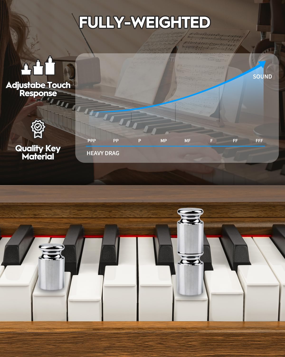 STRICH Digital Piano 88 Keys, Hammer-Action Weighted Keyboard, Full size Electric Piano Keyboard with Stand, 25Wx2 Speakers, Supports USB-MIDI/Wireless Connecting SDP-300S (Color Mahogany)