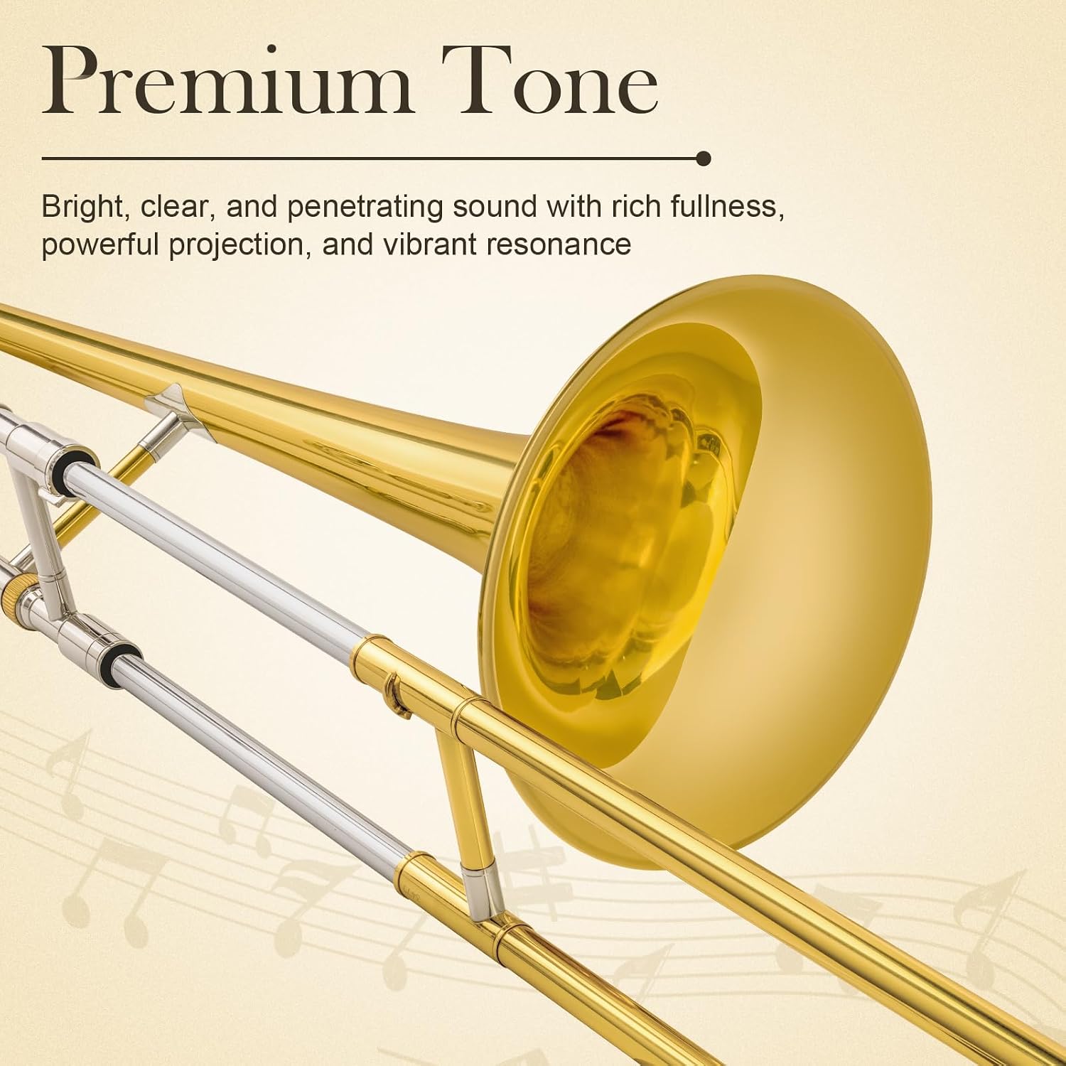 SONICAKE Bb Alto Slide Trombone for Beginners Students - Gold Lacquer Brass Trombone Full Kit with 7C Mouthpiece, Hard Case, Gloves & Cleaning Kit QTB-01