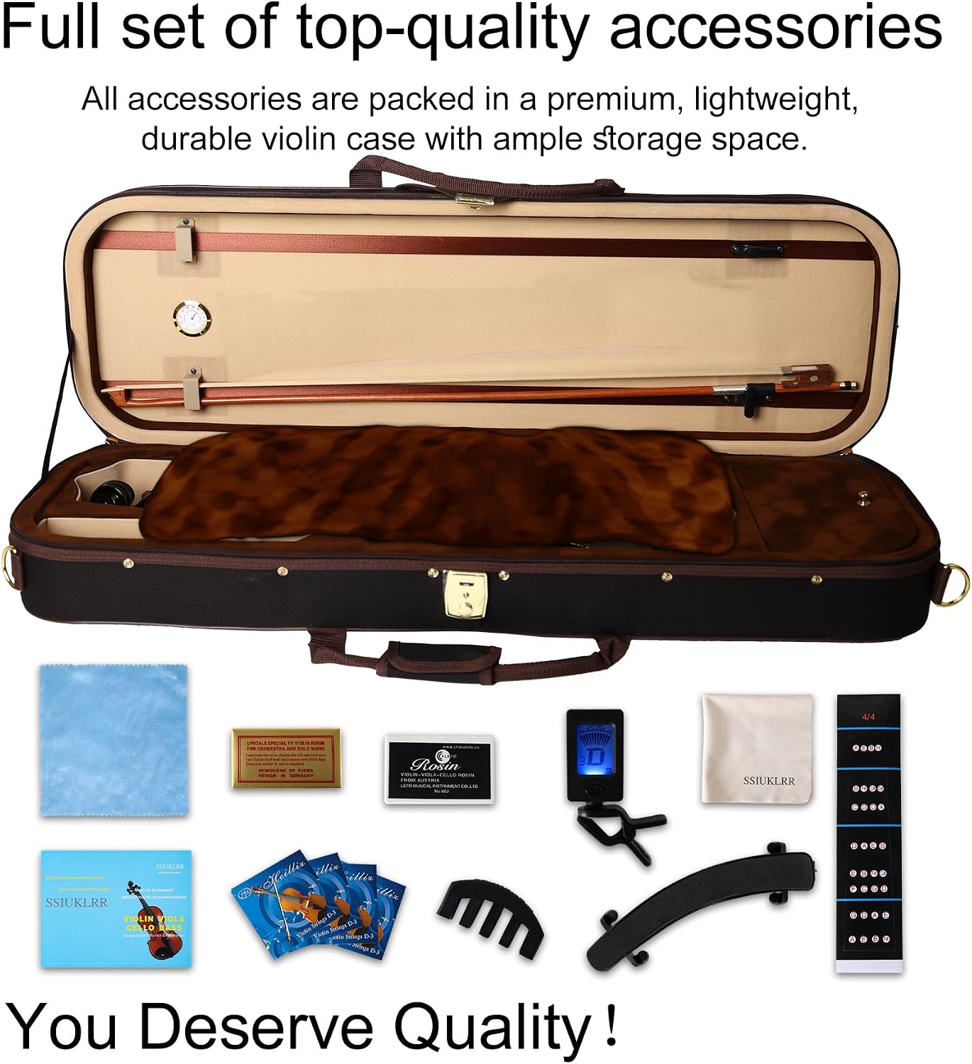 Black Violin 4/4 Full Size Complete Set for Adults Teenagers Students,Solid Maple Wood Violins with Rosewood Fittings,Case,Spare strings,Bow,Rosin,Shoulder Rest,Professional Violin for 11+years Gift