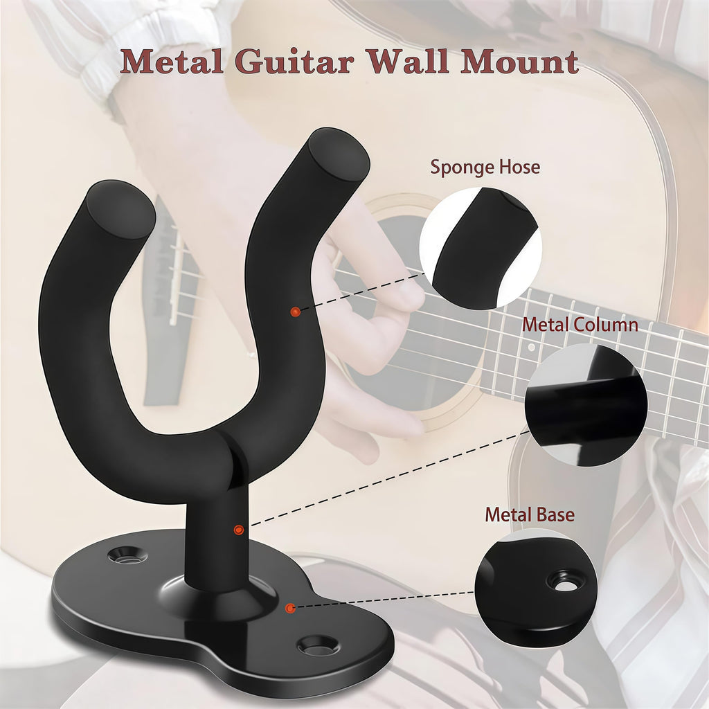 Guitar Wall Mount Hanger Brown Walnut 4 Pack, Guitar Wall Hangers Hooks Holder Stand Display with Screws - Easy to Install - Fits Guitars, Bass, Mandolin, Banjo