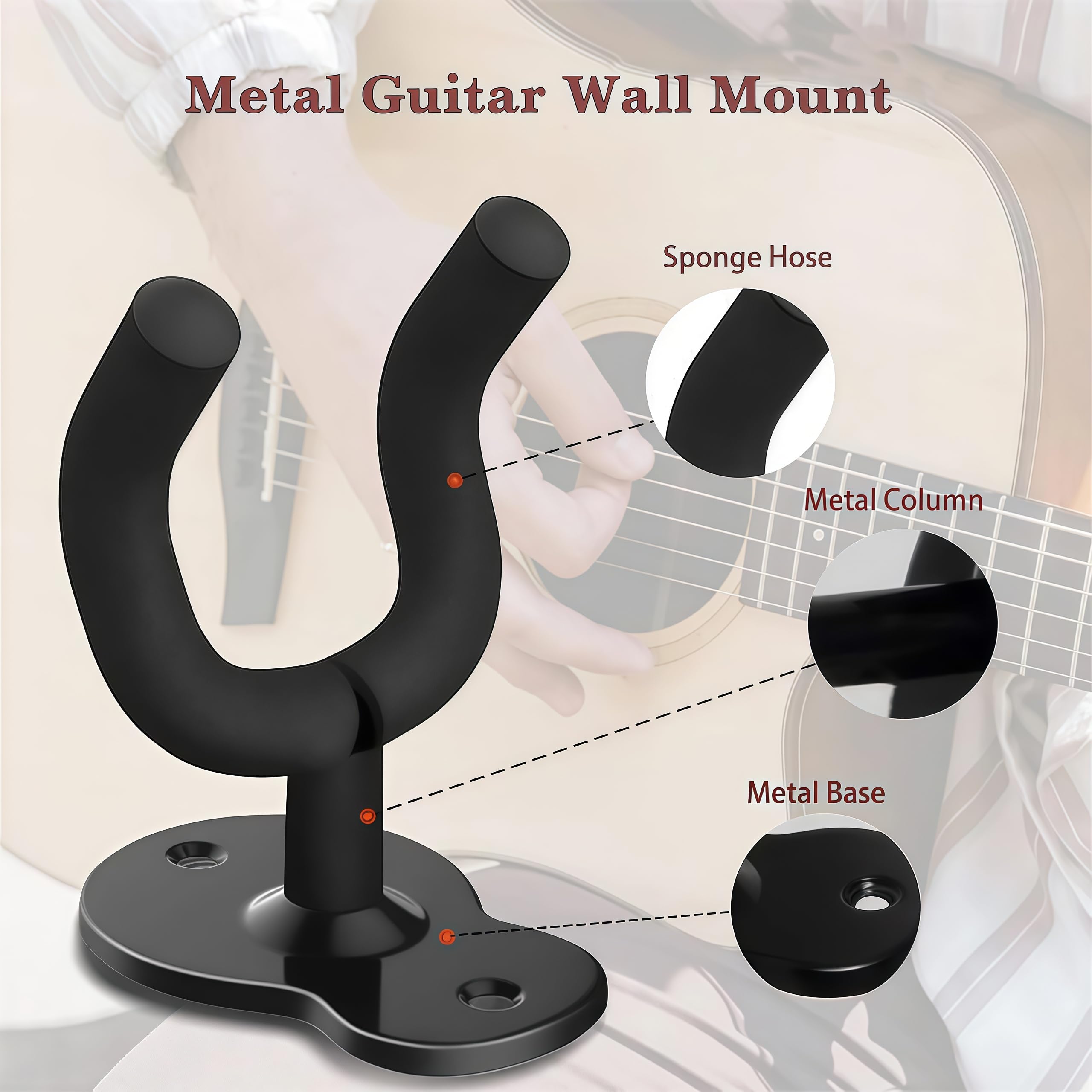 Guitar Wall Mount Hanger Brown Walnut 4 Pack, Guitar Wall Hangers Hooks Holder Stand Display with Screws - Easy to Install - Fits Guitars, Bass, Mandolin, Banjo
