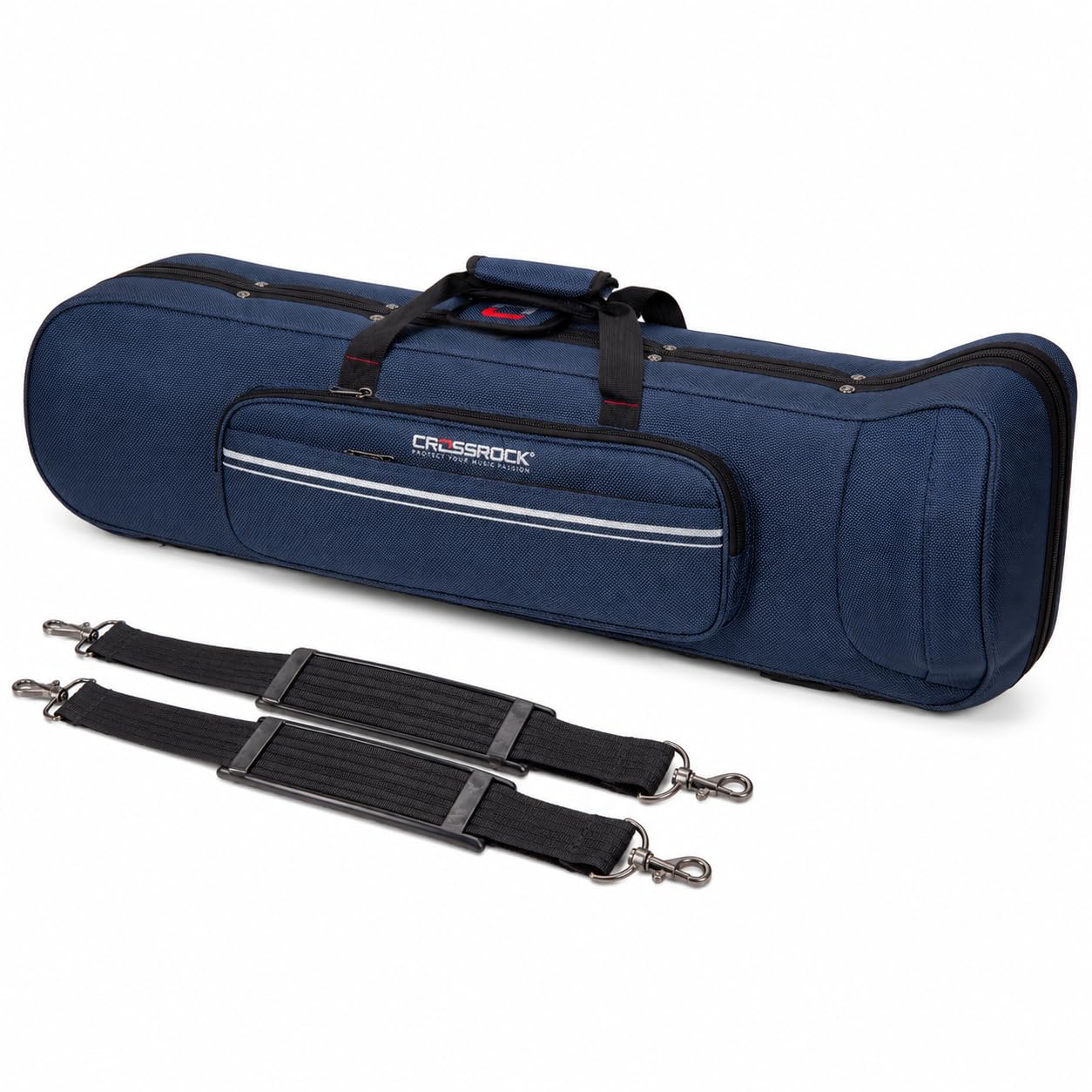 Crossrock Tenor Trombone Flight Case — Fits Bb Tenor with F-Attachment | Shockproof Design, Security Lock, Plush Interior, Single Shoulder Strap & Accessory Compartment (CRA980TBBK)