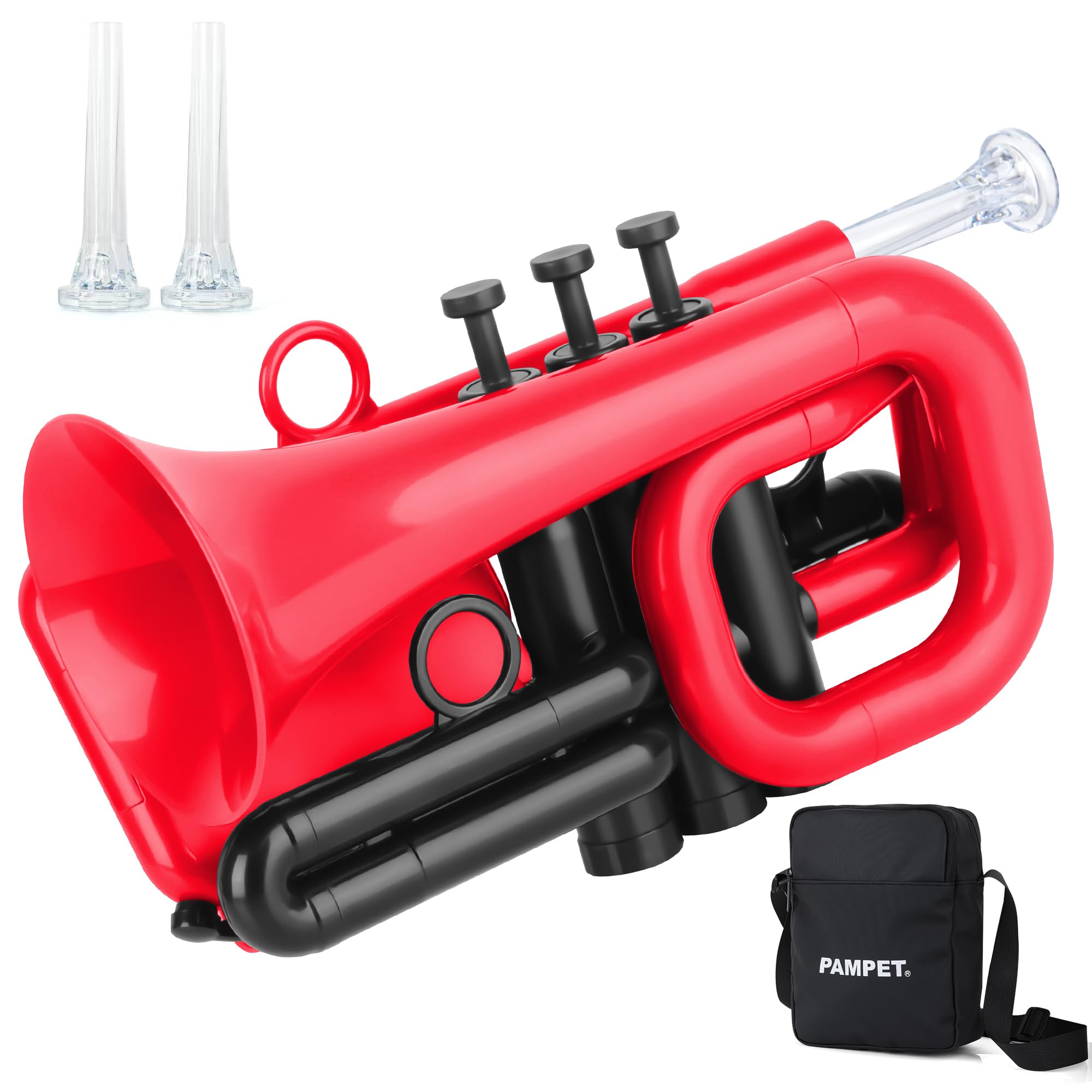 PAMPET DOLPHIN Pocket Trumpet Plastic Bb Trumpet Standard Trumpets for Student Beginner Bb Trumpets Instrument (Black)