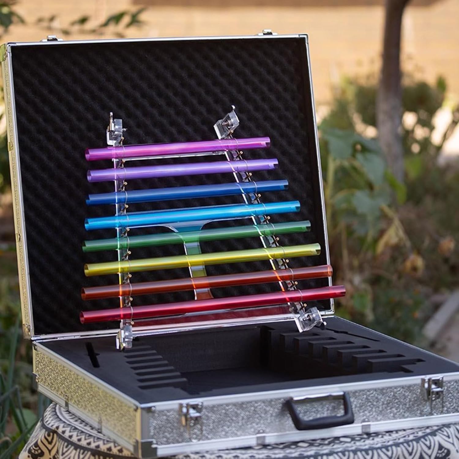 Quartz Crystal Harp for Sound Therapy, 432Hz/440Hz 8 Note CDEFGABC Quartz Crystal Singing Harp, Includes 8 Notes and Alumina Alloy Case, for Sound Baths and Meditation A-440hz