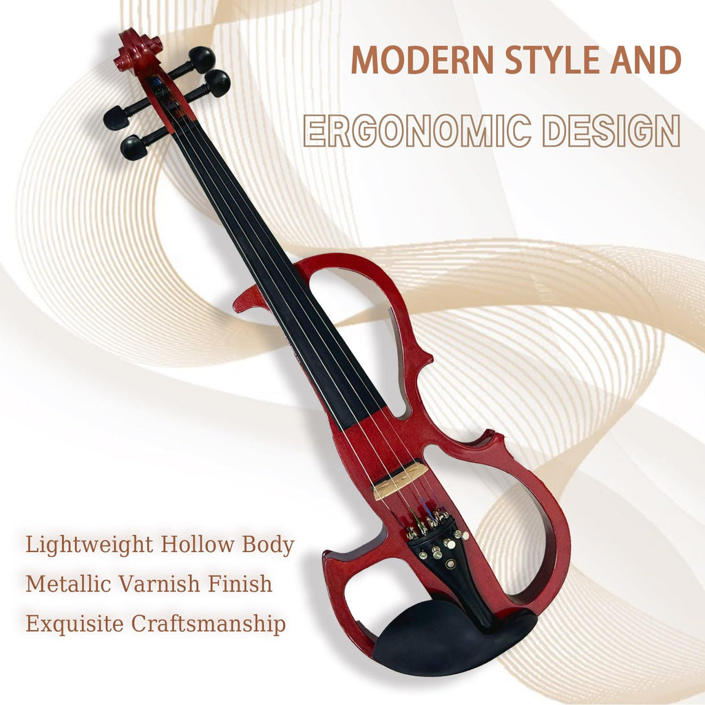 Electric Violin, 4/4 Full Size Solid Silent Fiddle with Ebony Fittings, Silent Electric Violin Kit for Beginner Students (Mahogany)