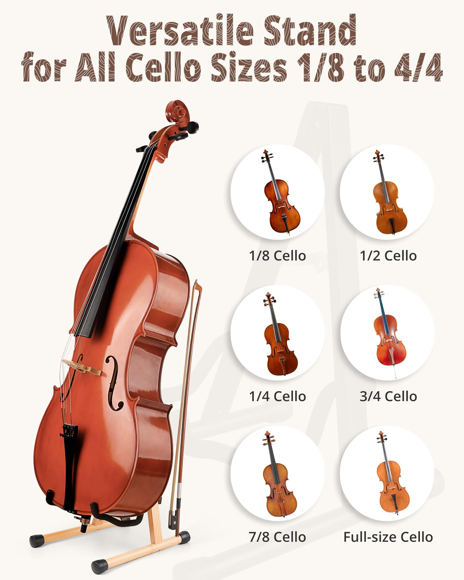 MUSO Cello Stand with Bow Holder,A-Frame Floor Stand with Padded Foam, Handcrafted Cello Rack Fits 1/2, 3/4, 7/8, 4/4 Full-Size and Guitar, Instrument Holder for Home and Studio Display