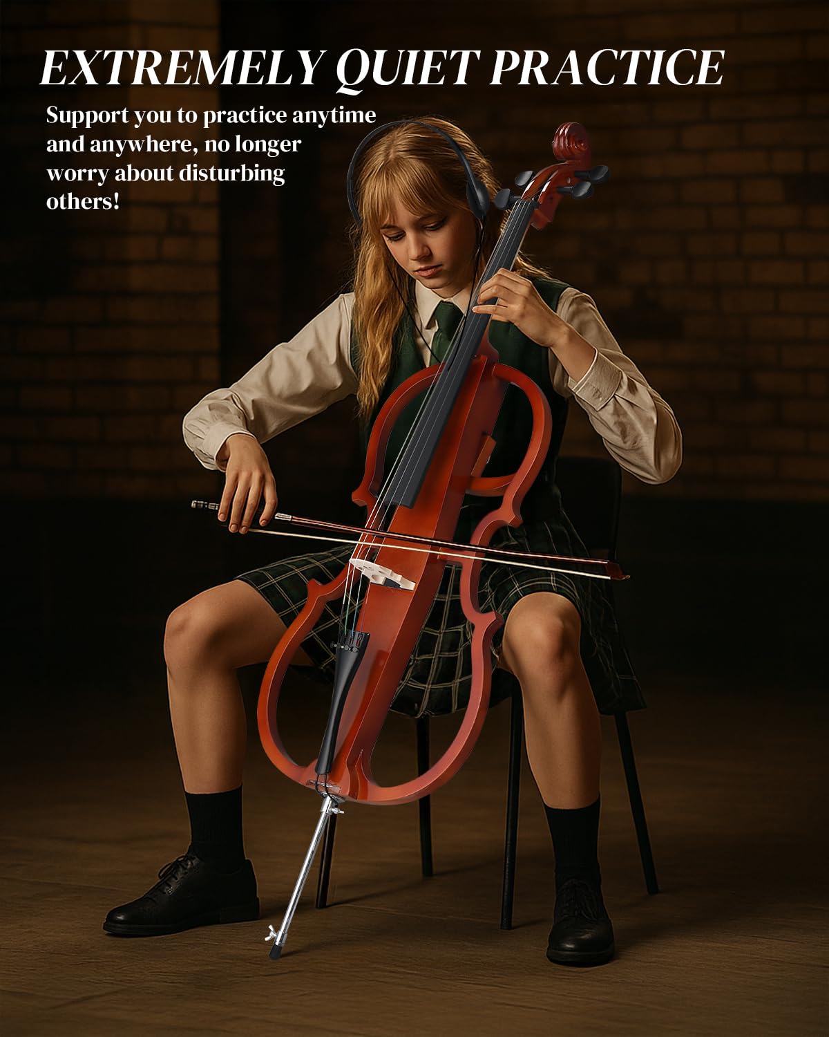 Ktaxon 4/4 Full Size Electric Cello with Classic Scroll, Premium Fingerboard & Unmatched Pickup,Includes 7mm Padding Bag, Bow, Rosin & Headphones, Electric Cello for Beginners Adults (Natural)