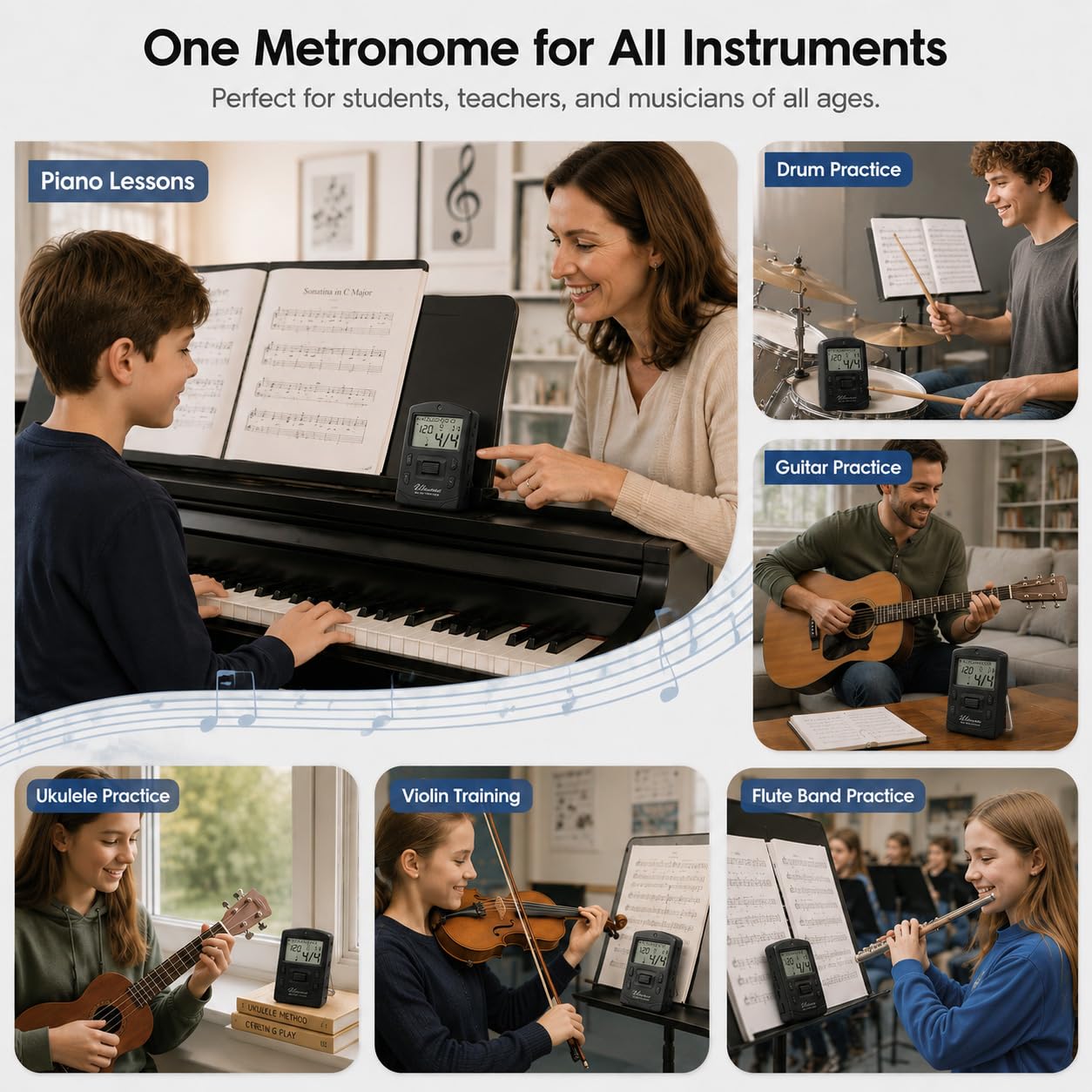 Ulumac Aroma 3-in-1 Digital Metronome Tuner for Guitar, Bass, Violin, Piano | For All Instruments - Ukulele, Trumpet, Flute, Clarinet - Accurate Chromatic Tuner, Tone Generator, Easy to Use, Pocket Size