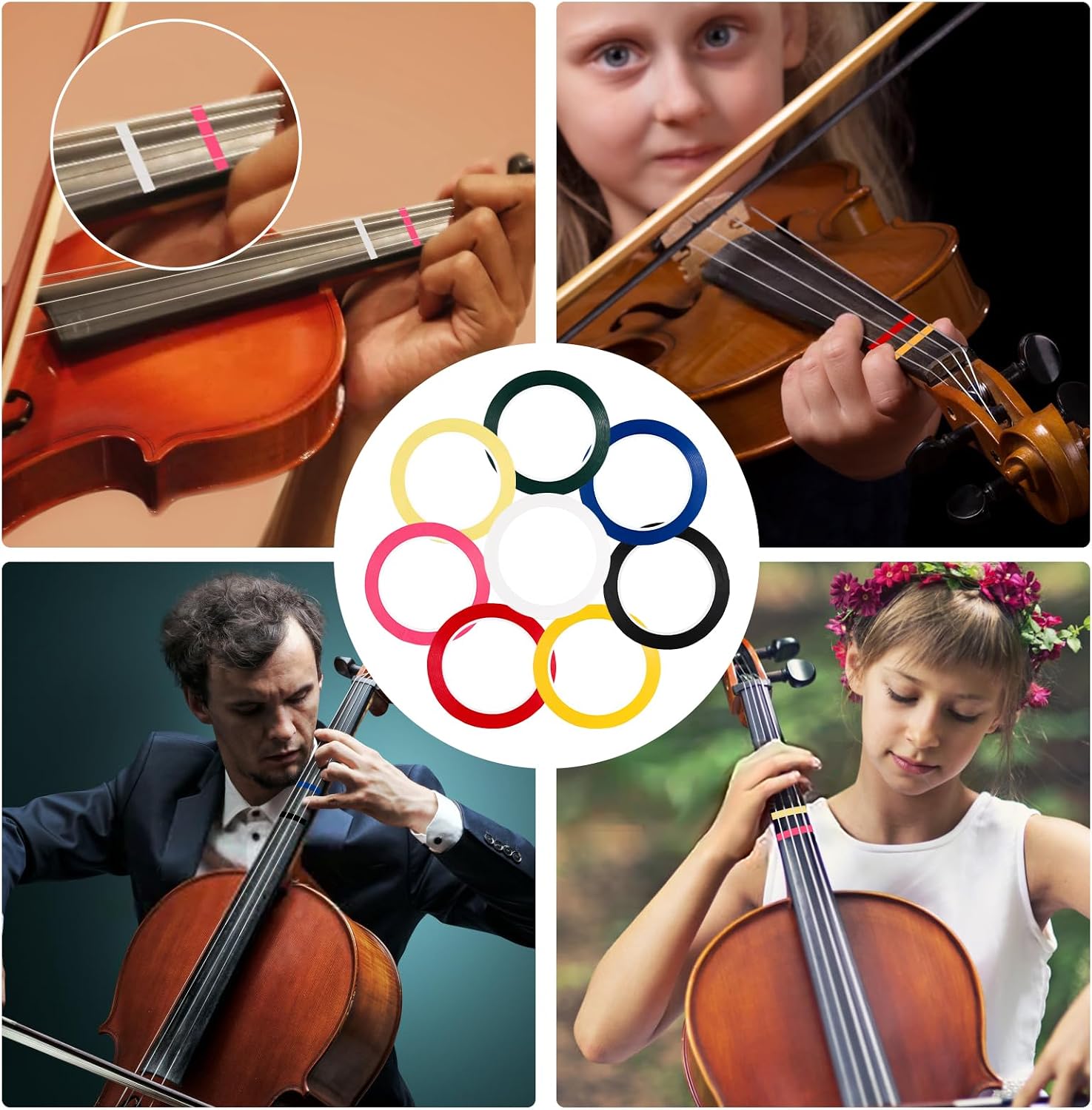 Violin Tape Fingerboard,8 Rolls Violin Finger Guide Stickers,216FT Cello Fingering Tape for Beginners Fretboard Note Positions