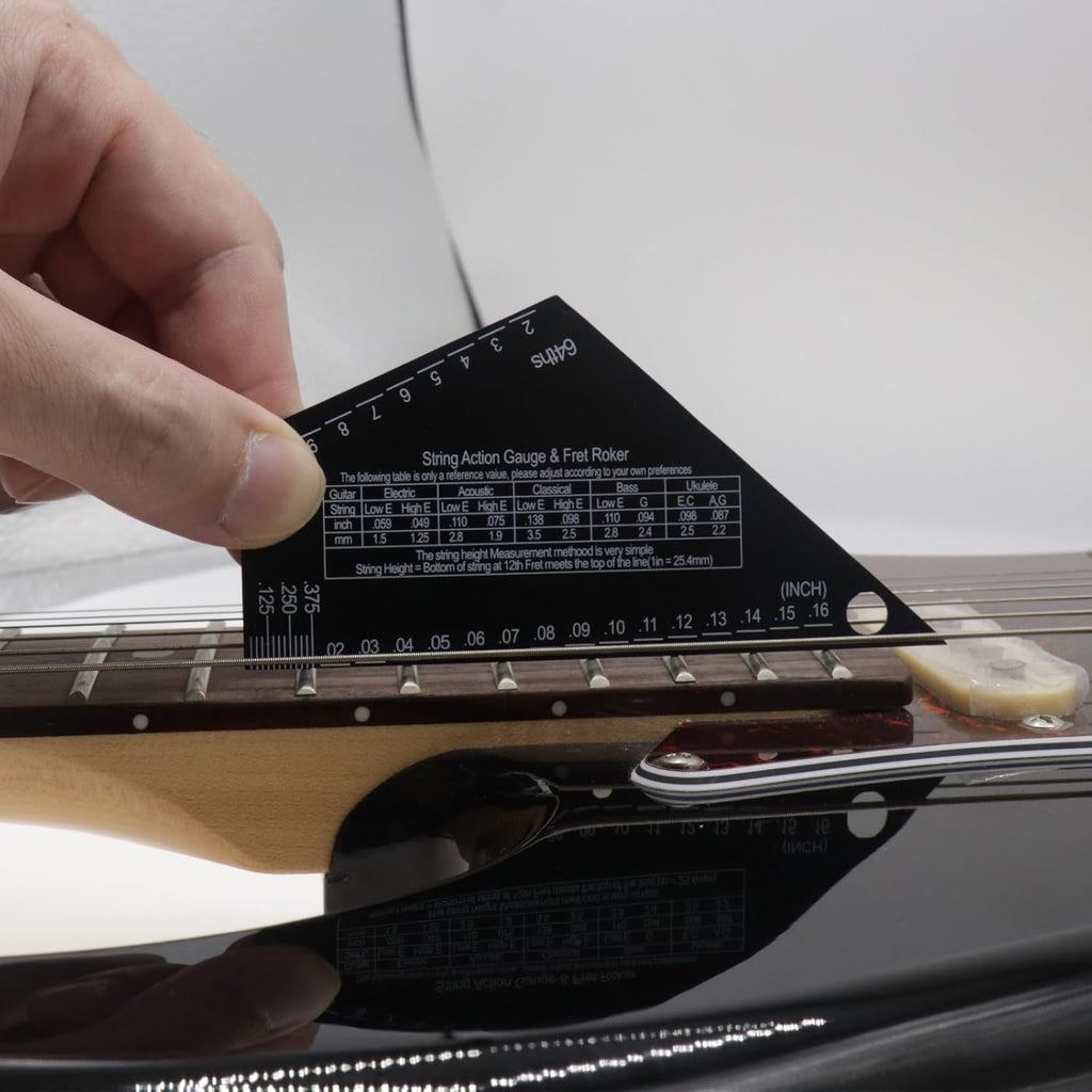 CashBeat Guitar String Action Gauge Ruler and Fret Rocker, Stainless Steel | 1Mm Thick Dual-Function Luthier Gauge, Measures String Action & Checks Uneven Frets for Guitar & Bass Setup