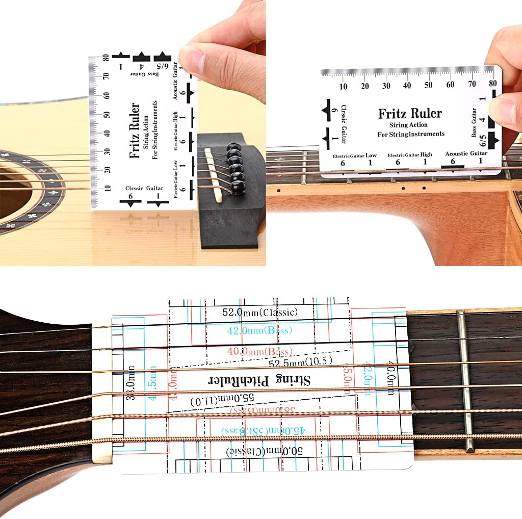Alnicov Guitar String Action Gauge Ruler String Pitch Ruler Card Luthier Tool for String Instruments