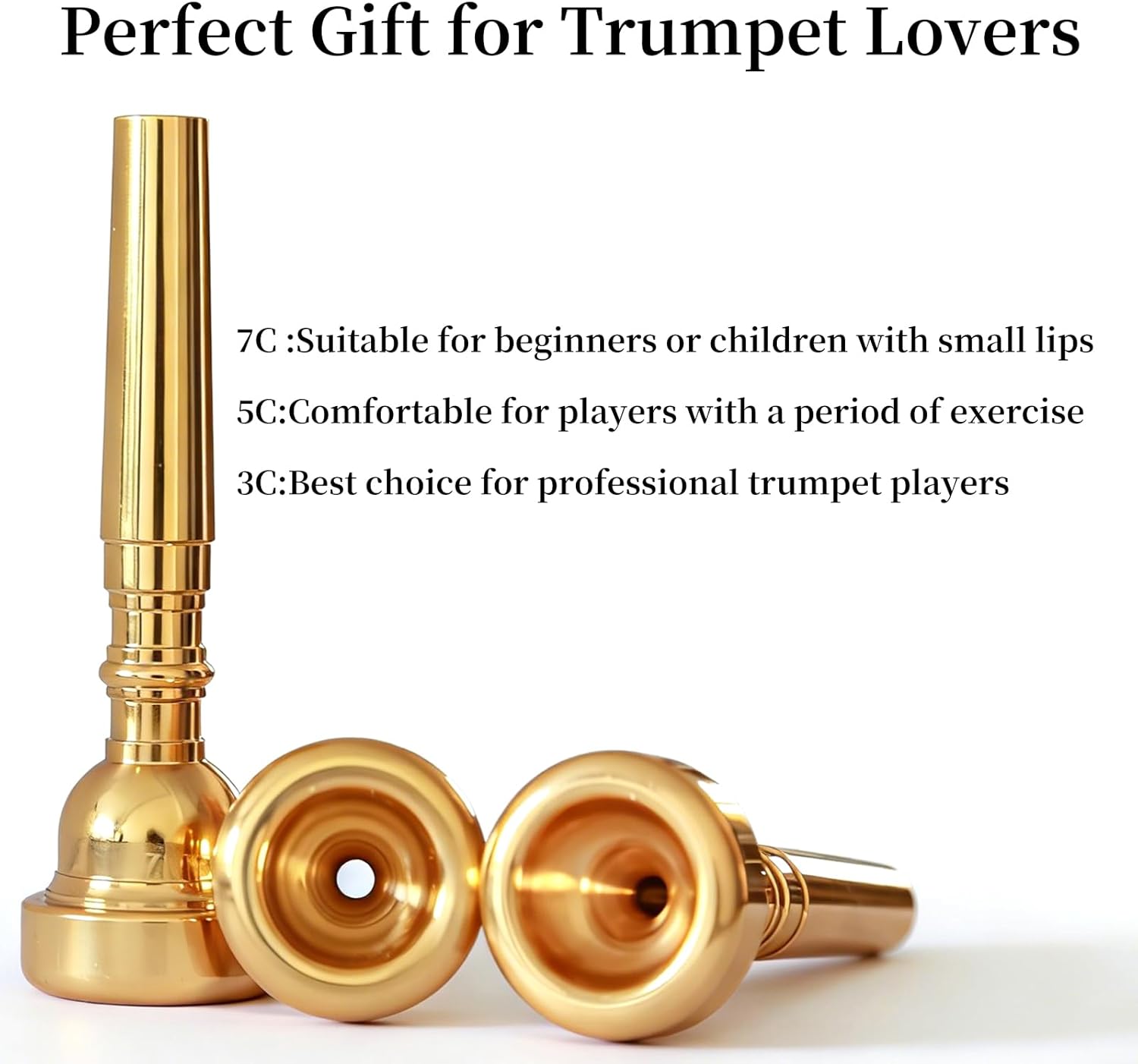 Trumpet Mouthpiece 3 Pack (3C, 5C, 7C) - Silver Plated Brass Mouthpieces, Universal Fit for Standard Trumpets, Ideal for Beginners & Music Enthusiasts