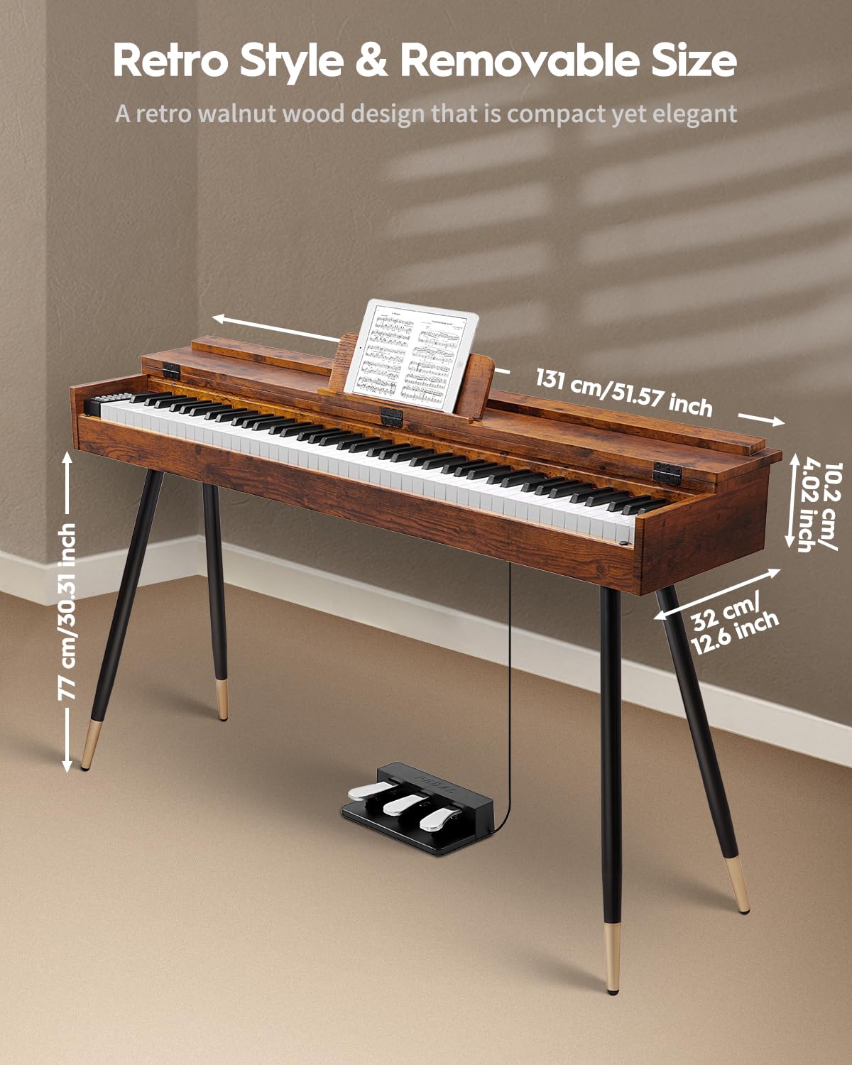 STRICH 88 Key Digital Piano, Hammer-Action Weighted Keyboard, Full Size Desk Cover Electric Piano Keyboard with Stand, 25Wx2 Speakers, Headphones, Three Pedal, SDP-350S(Color Mahogany)