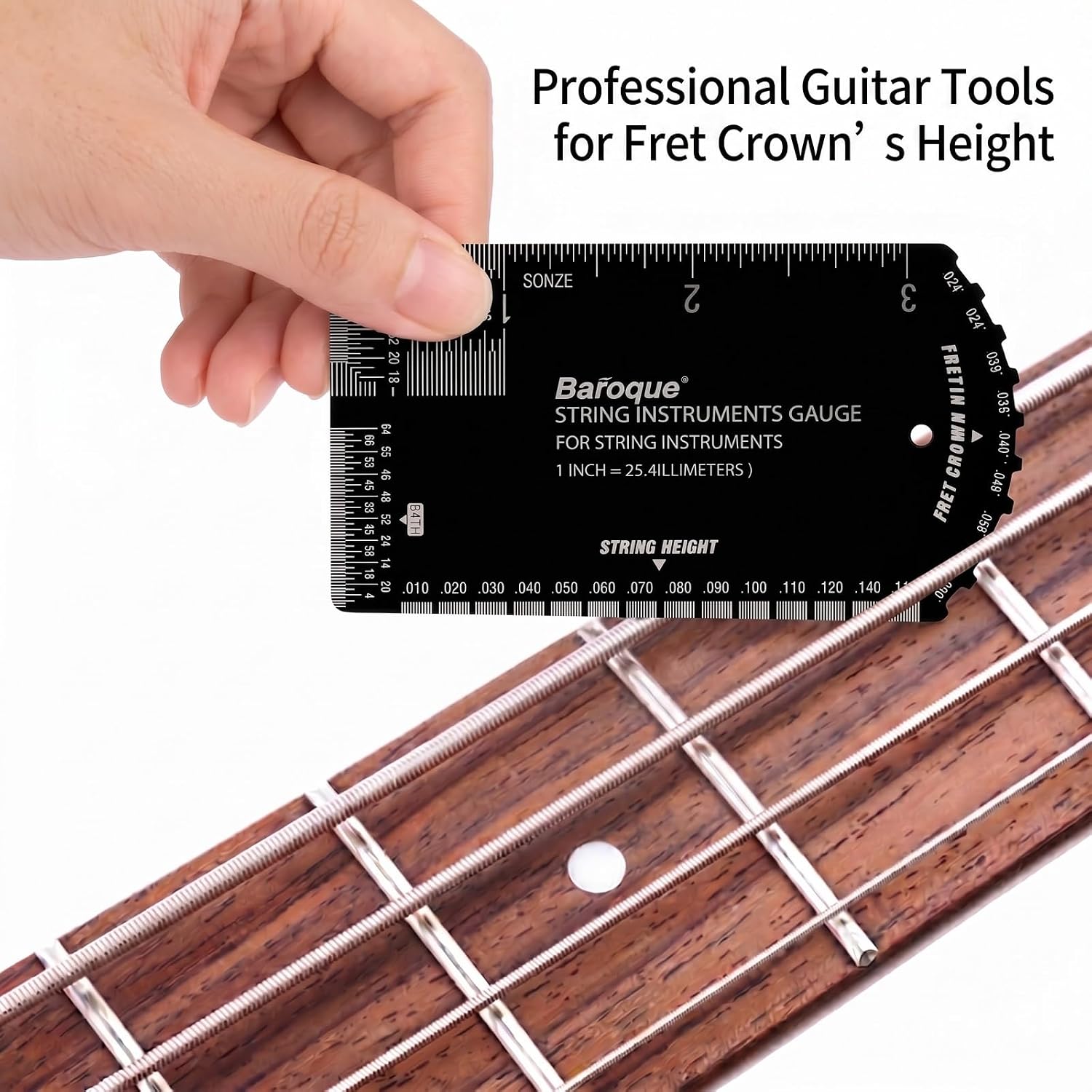 String Action Gauge Ruler, Guitar Set Up Gauge,Multifunctional Guitar Fret Rocker Luthier Tool with Thick Leather Case,Precise Etched, Polished Edge (Inch and Metric)