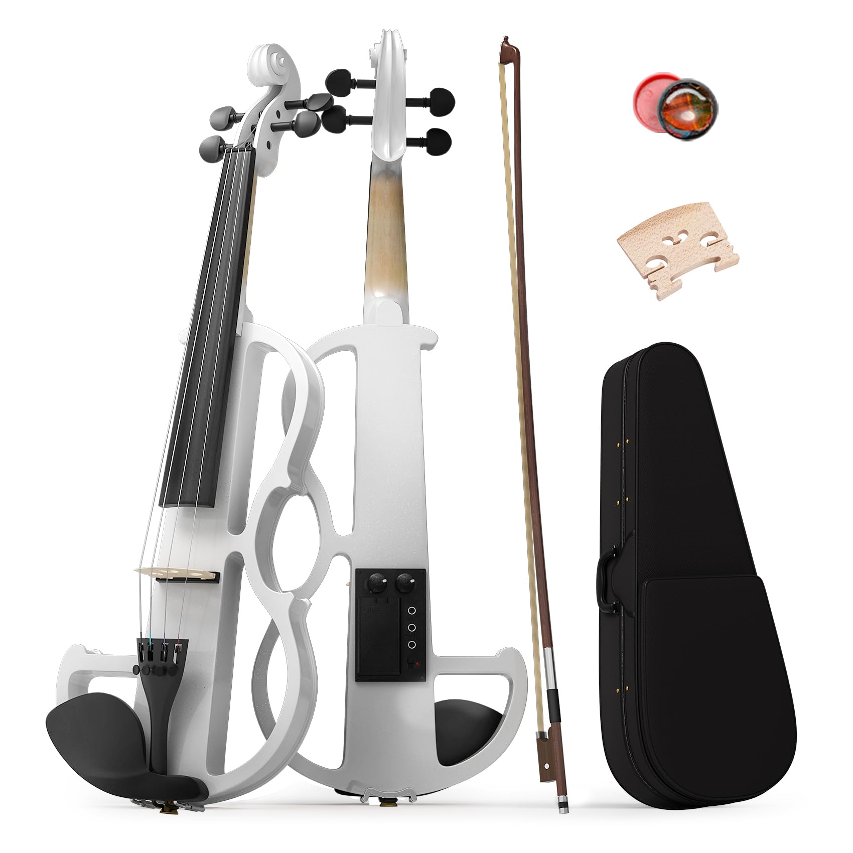 Electric Violin 4/4 Kit, Electric Violin 4/4 Full Size for Adults, Students, Beginner Violins, Full Size Violins Set with Case, Bow, Rosin and Headphones, Black