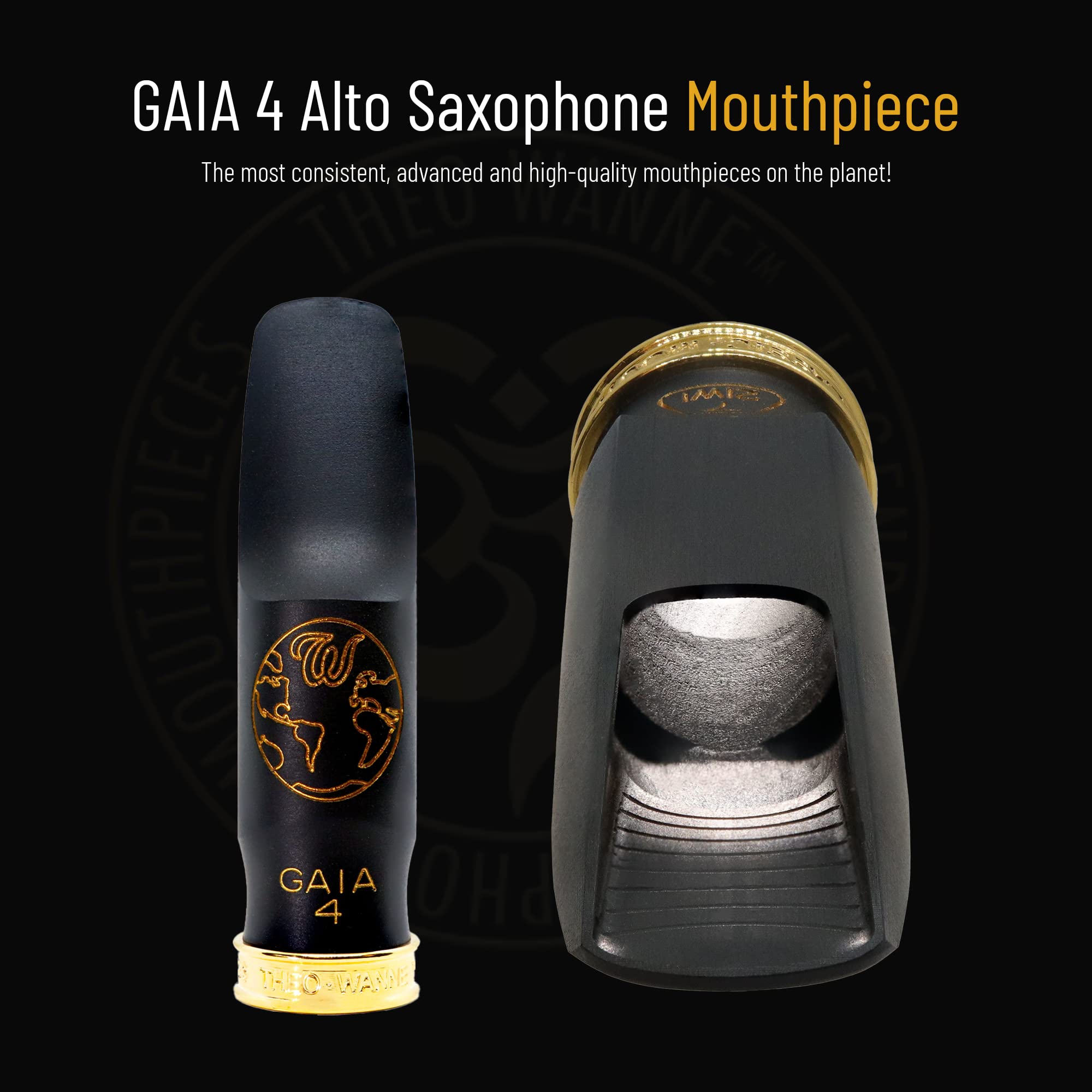 Theo Wanne Vintage Gaia 4 Alto Saxophone Mouthpiece - Roll-Over Shark Gill Baffle - Full, Rich and Fat Traditional Sound – Large Stadium Chamber - Includes Reed Replacer Cap