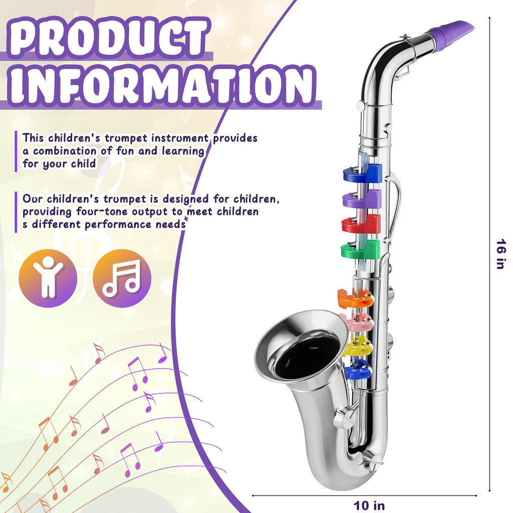 Lewtemi Gold Trumpet Musical Instruments Toy for Kid Toddler Fake Plastic Preschool Music Toy Gift Non-Professional Wind Instrument Early Educational Teaching Songs Gifts for Toddlers Children