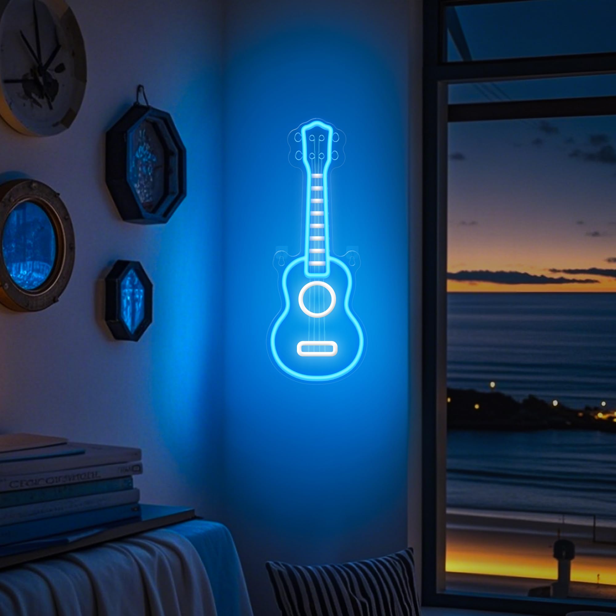 CoolGift Mart Acoustic Guitar Neon Light, Dimmable LED Guitar Neon Wall Sign USB Powered, Decorations for Bedroom Living Room Man Cave Music Studio, Gift for Guitar Players Guitarists Music Lovers
