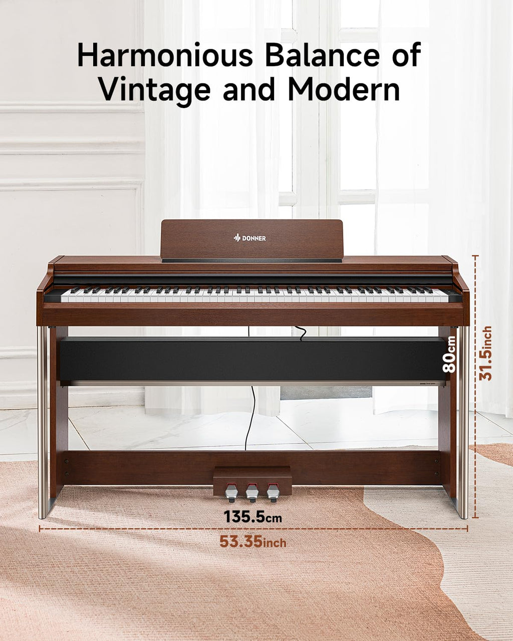 Donner DDP-200 Pro Digital Piano with 88 Key Graded Weighted Keyboard, Wireless Piano with 2.4" IPS Screen Record, 256 Polyphony, Full Size Piano Keyboard Gifts for Beginner Advanced, Wood Graina