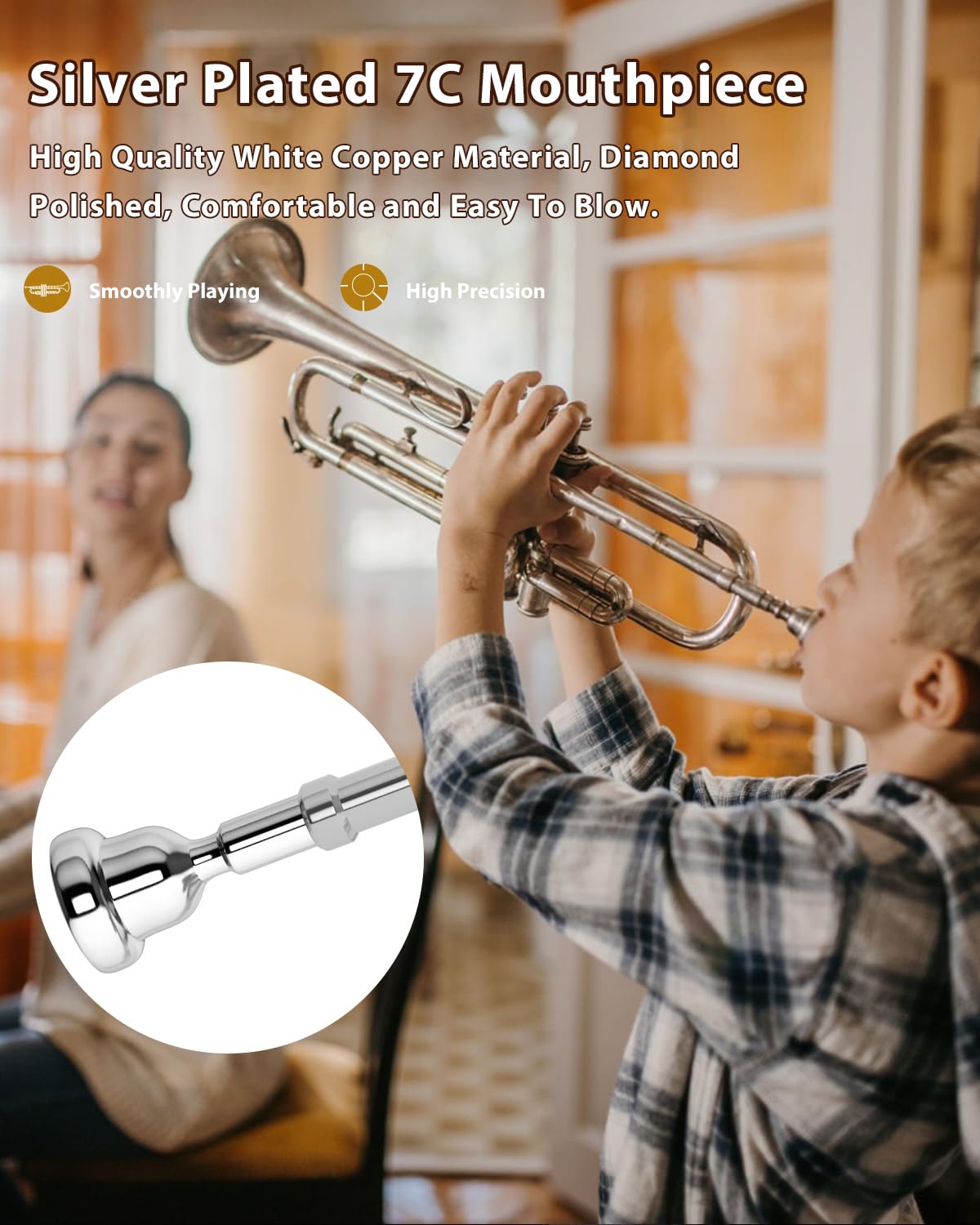 Eavnbaek Bb Standard Trumpet Set for Beginner or Advanced Student, Brass Student Trumpet Instrument with Hard Case, Cleaning Kit, 7C Mouthpiece and Gloves (Gold)