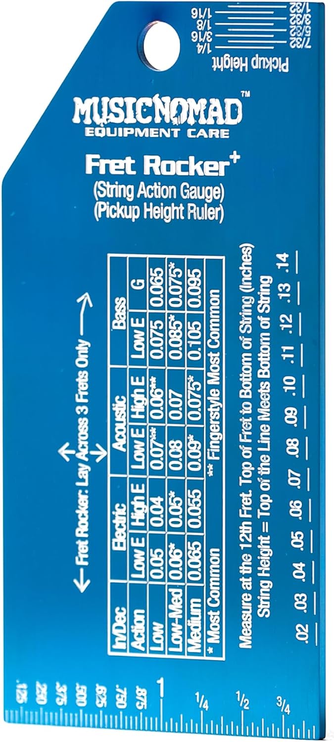 MusicNomad Precision Fret Rocker+ with String Action Gauge and Pickup Height Ruler (MN822)
