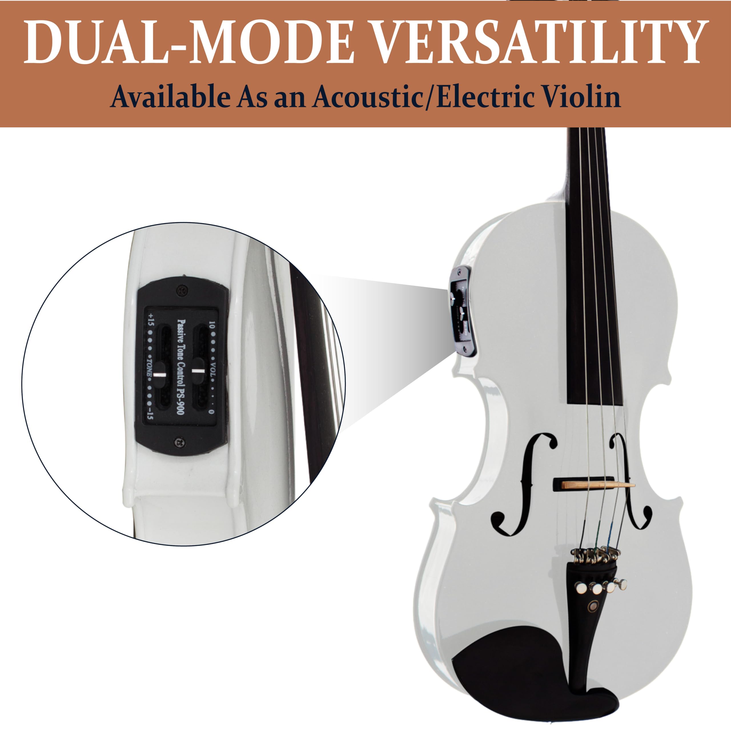 Cecilio 4/4 Full Size Acoustic & Electric Violin for Beginners & Professionals, Hand-Carved Solid Spruce Top, Ebony Fine Tuners, Full Set with Case, Bow, Rosin & AUX Cable (Metallic Black)