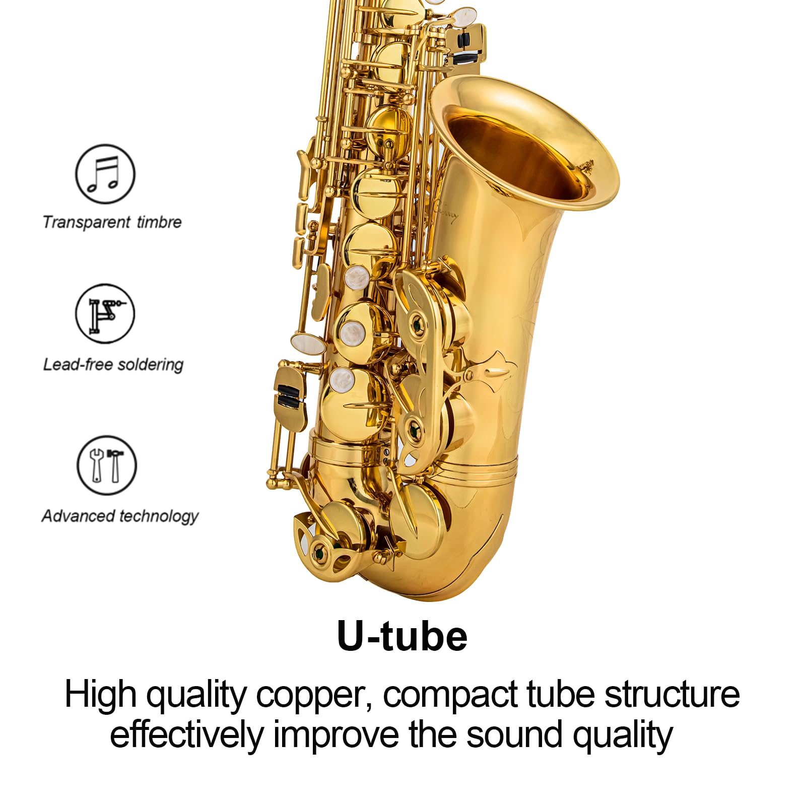Alto Saxophone Eb beginner Saxophone includes brush canvas suitcase glove whistle piece cork plaster wipe cloth neck strap and other accessories (Gold)