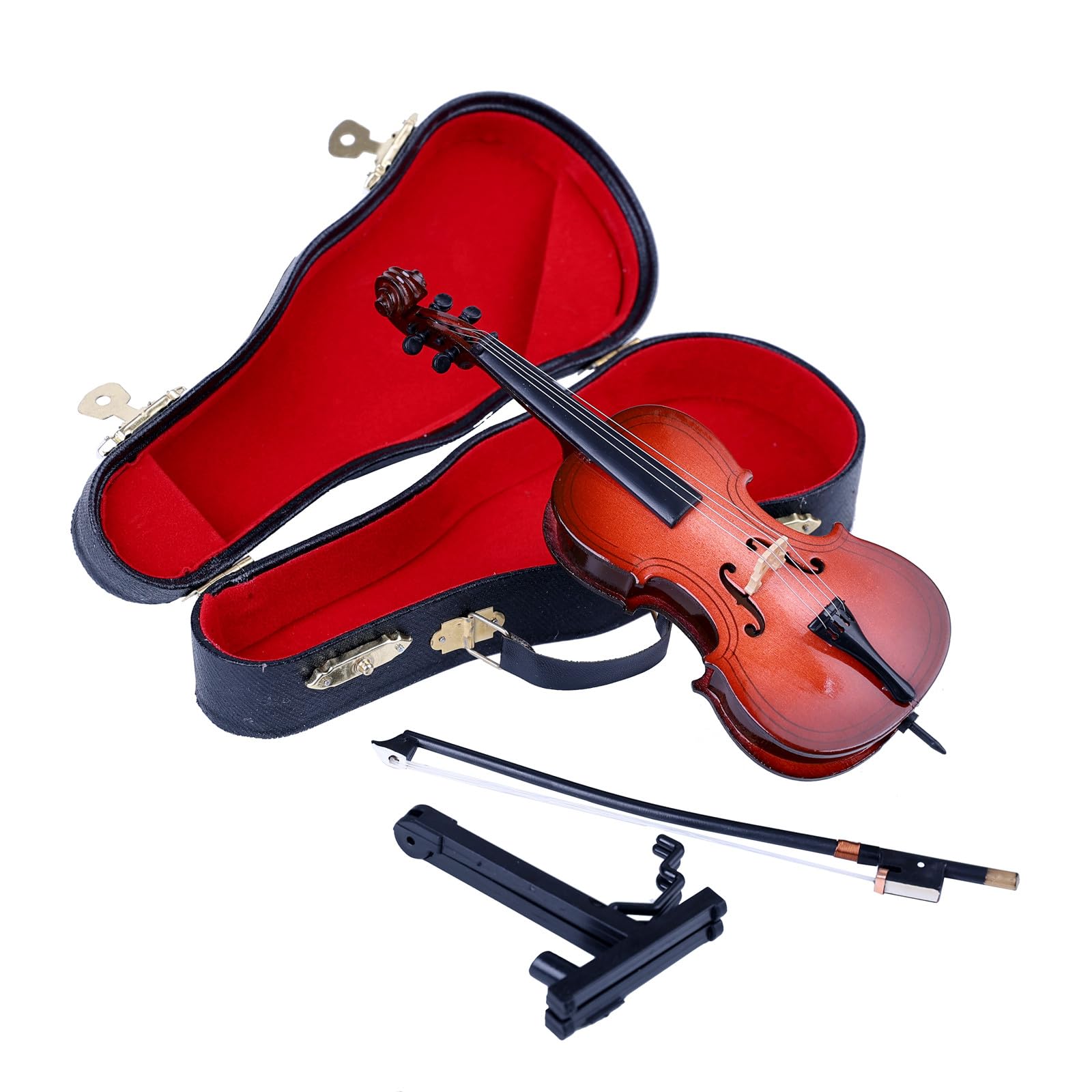 Wooden Miniature Cello with Stand, Bow and Case Mini Musical Instrument Cello Replica Collectible Figurines Dollhouse Accessories Model Home Decoration Display Ornament (5.51"x1.97"x0.63")