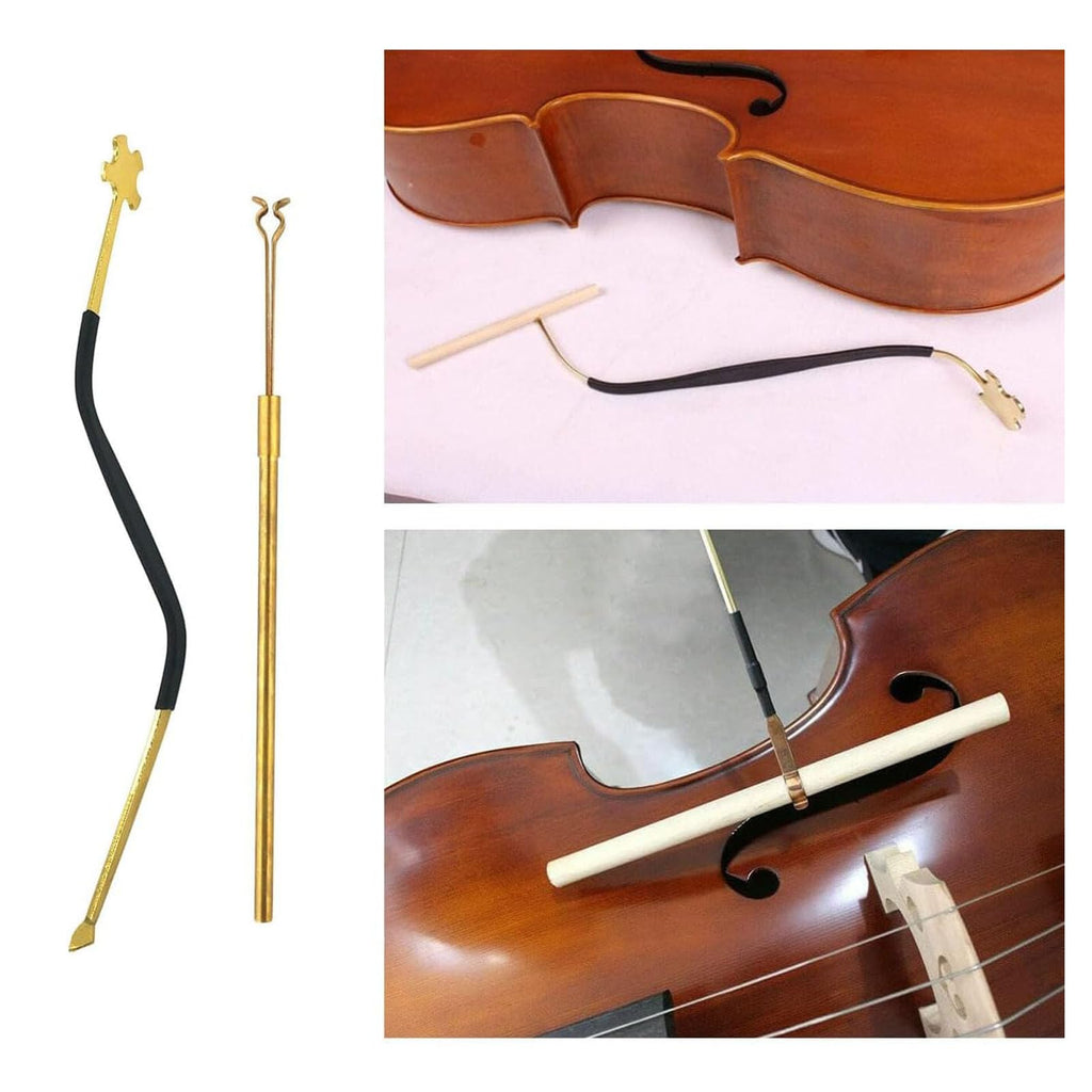 14 Pieces Violin Luthier Install Repair Tool Kit with Template Gauge, String Lifter, Maple Bridge, Sound Post Gauge, Retriever Clip, Setter, Velvet Storage Bag Violin Parts & Accessories