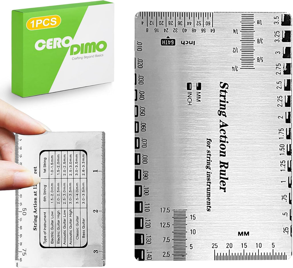 Guitar String Height Gauge Ruler, String Action Gauge Ruler, Setup Tools for Electric and Acoustic Guitar, Includes Fret Rocker Gauge for Guitar Bass Repair, Luthier Repair Tool
