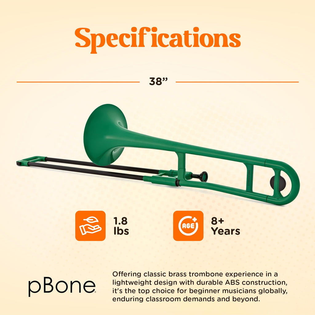 pBone Bb Plastic Trombone - Lightweight pInstruments Design with Ergonomic Grip - Includes Mouthpieces & Carrying Bag - Authentic Bb Sound for Students & Beginners - Durable ABS - Purple
