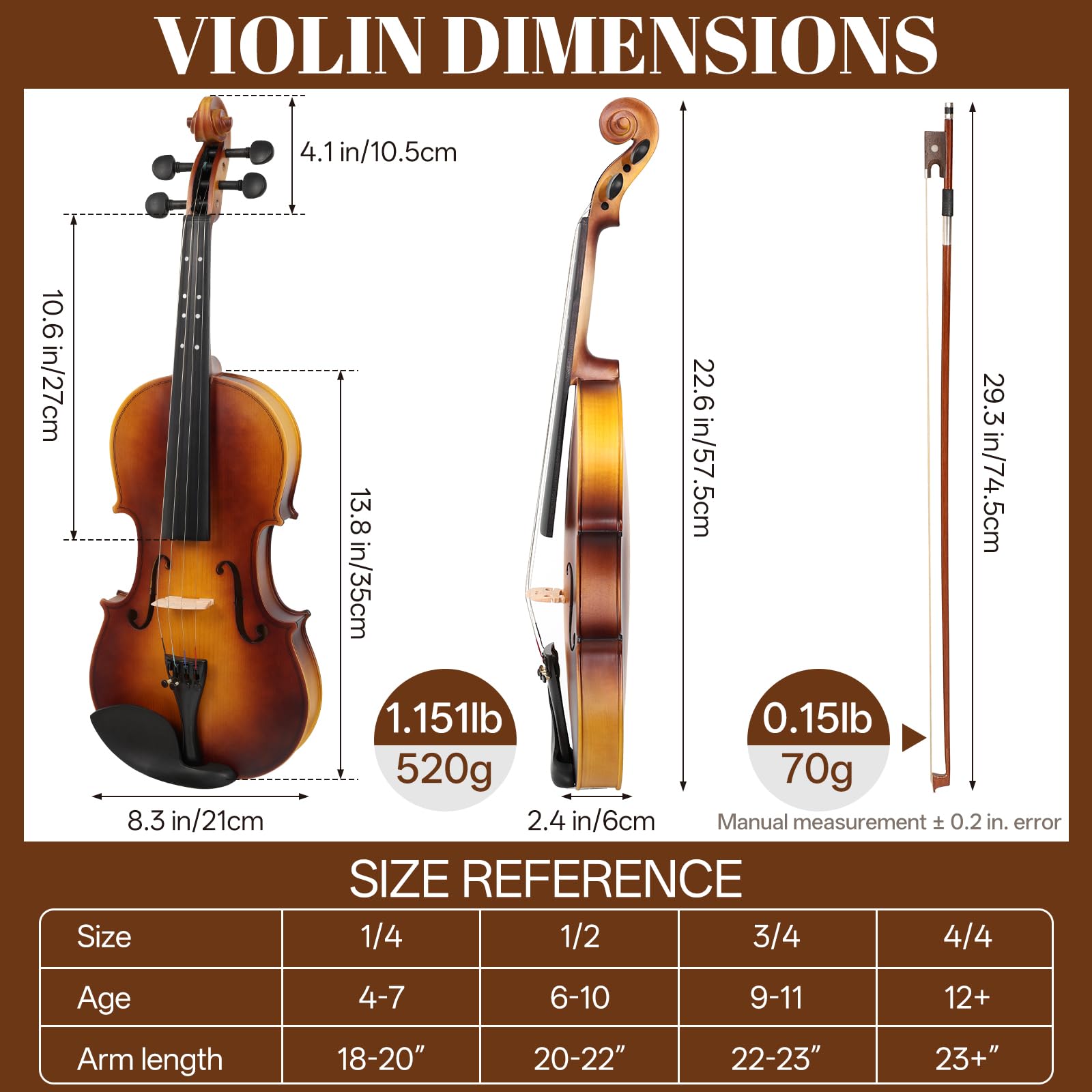 Kmise Violin 4/4 Full Set, Fingerboard Fret Markings Violins, Matte Acoustic Fiddle for Adults, Beginners, Students with Violin Case, Rosin, Strings, Bow, Shoulder Rest, Beginner's Guide (Matte, 4/4)