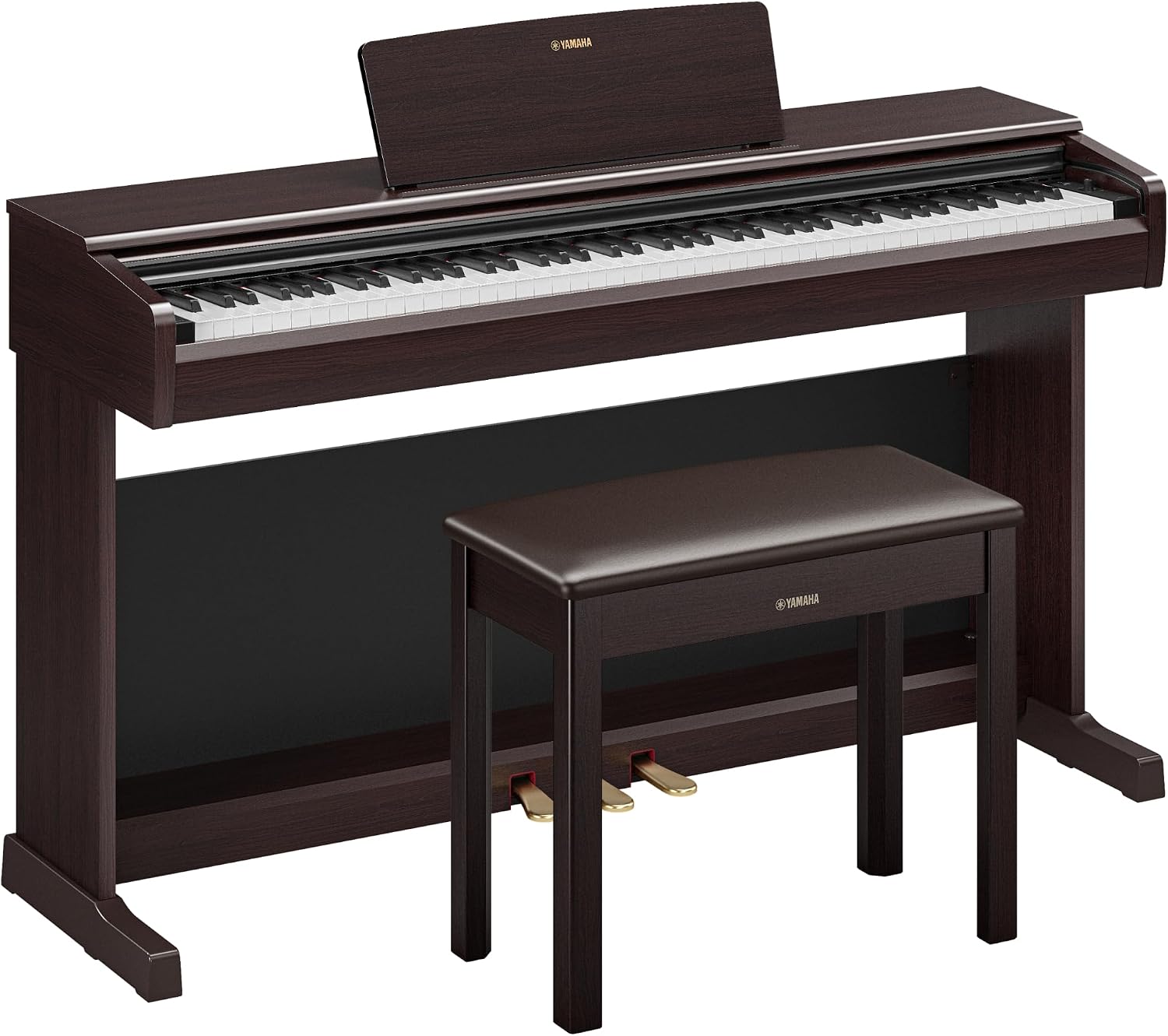 Yamaha Arius Series 88-Key Weighted Digital Piano Keyboard for Beginners, Full Size, Grand Piano Sound, 3-Pedal Unit, Bench Included, Classic Upright Design in Rosewood, YDP146R
