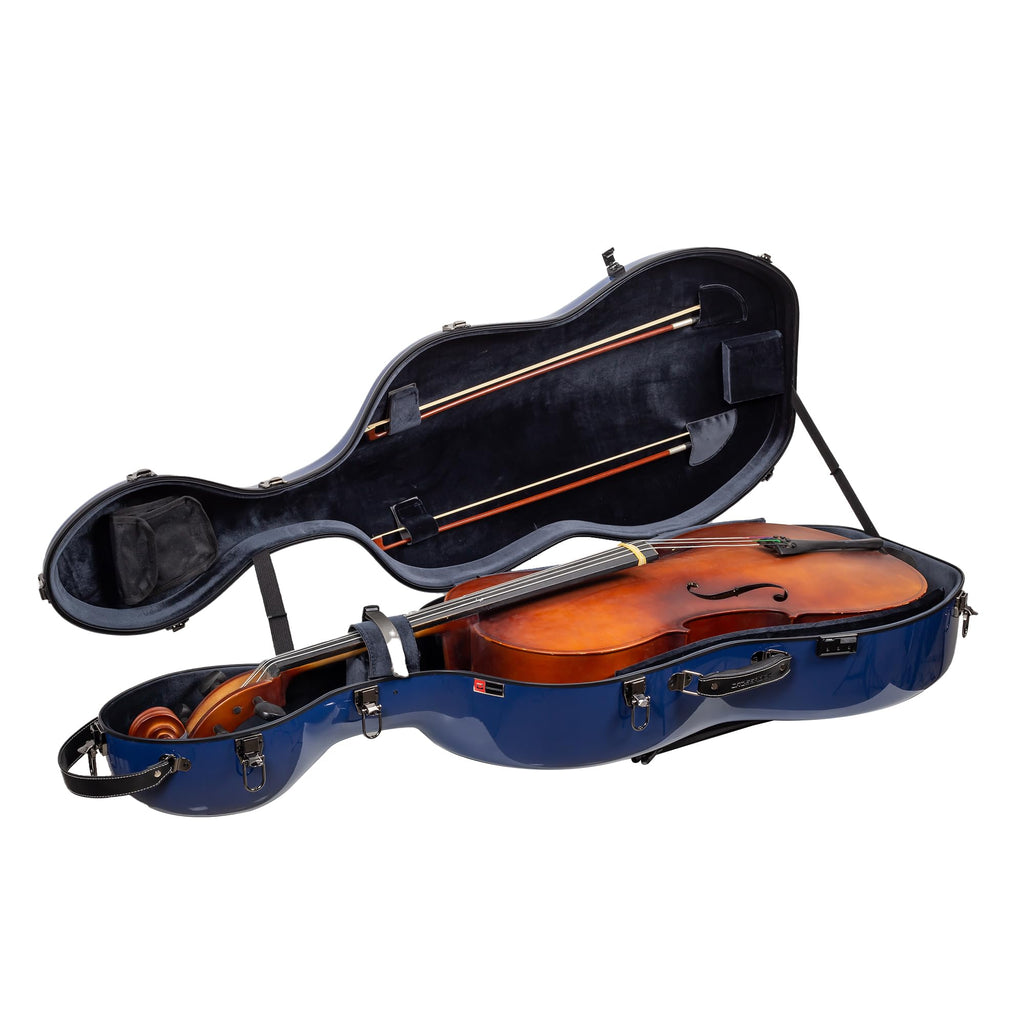 Crossrock Fiberglass Cello Case with Wheels | Fits 4/4 Full-Size Cellos – Yellow Hardshell with Music Pouch, Combination Lock Backpack Straps, 3 Handles - Yellow (CRF2020CEFYL)