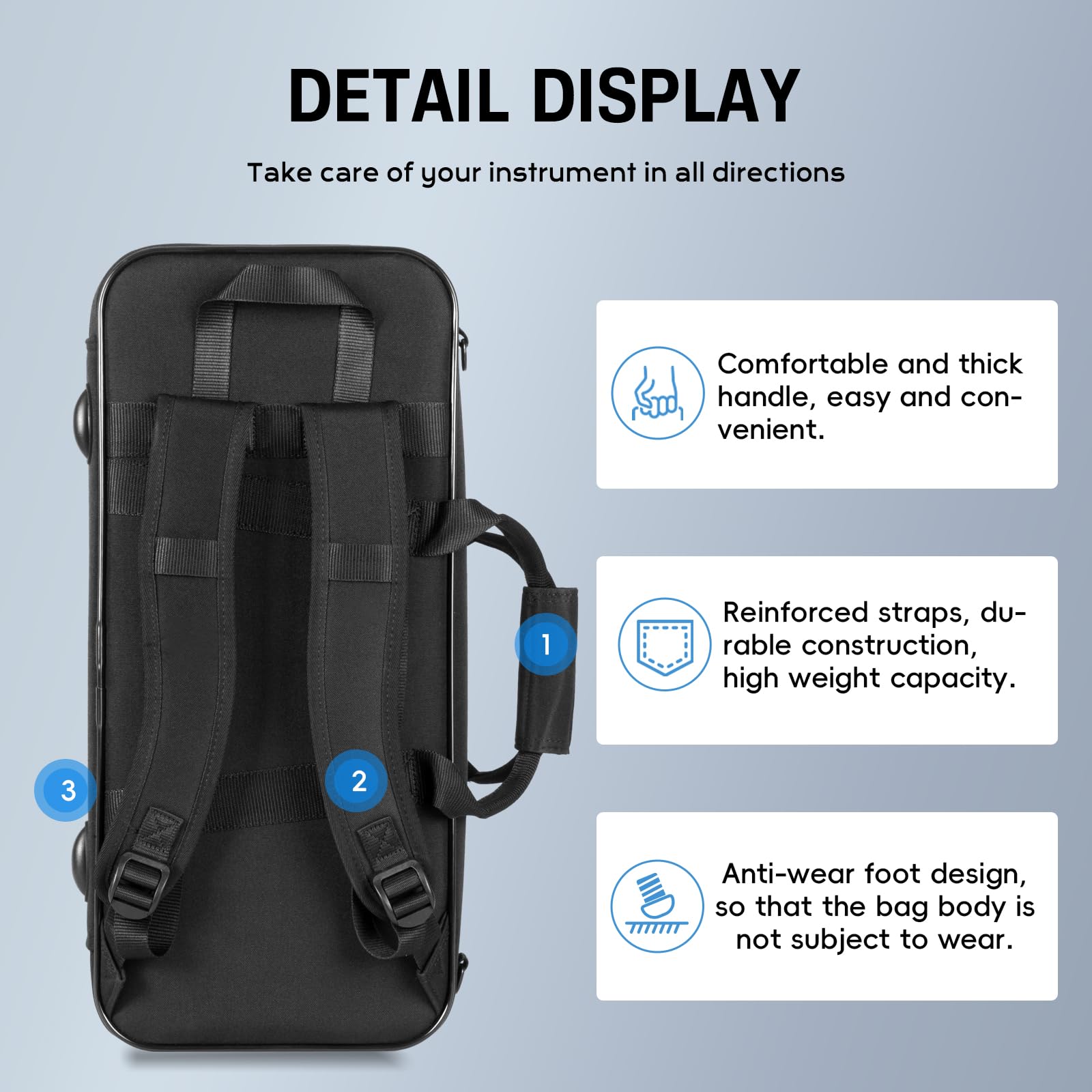 Lightweight Trumpet Case, Soft Gig Bag Backpack;(BGD-TRUMPET-CON) | Lightweight 600D nylon trumpet case with built-in backpack straps, EPS foam protection, velvet lining, storage pocket.