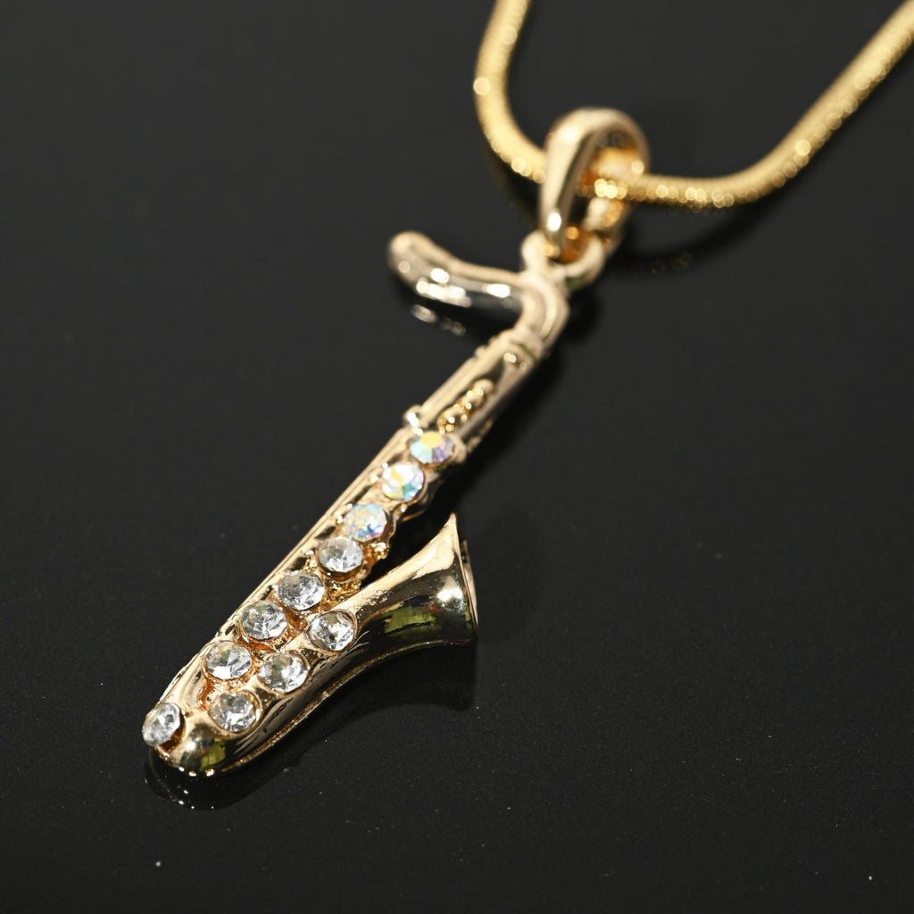 Spinningdaisy Saxophone Necklace for Women Men, Gold or Silver Plated