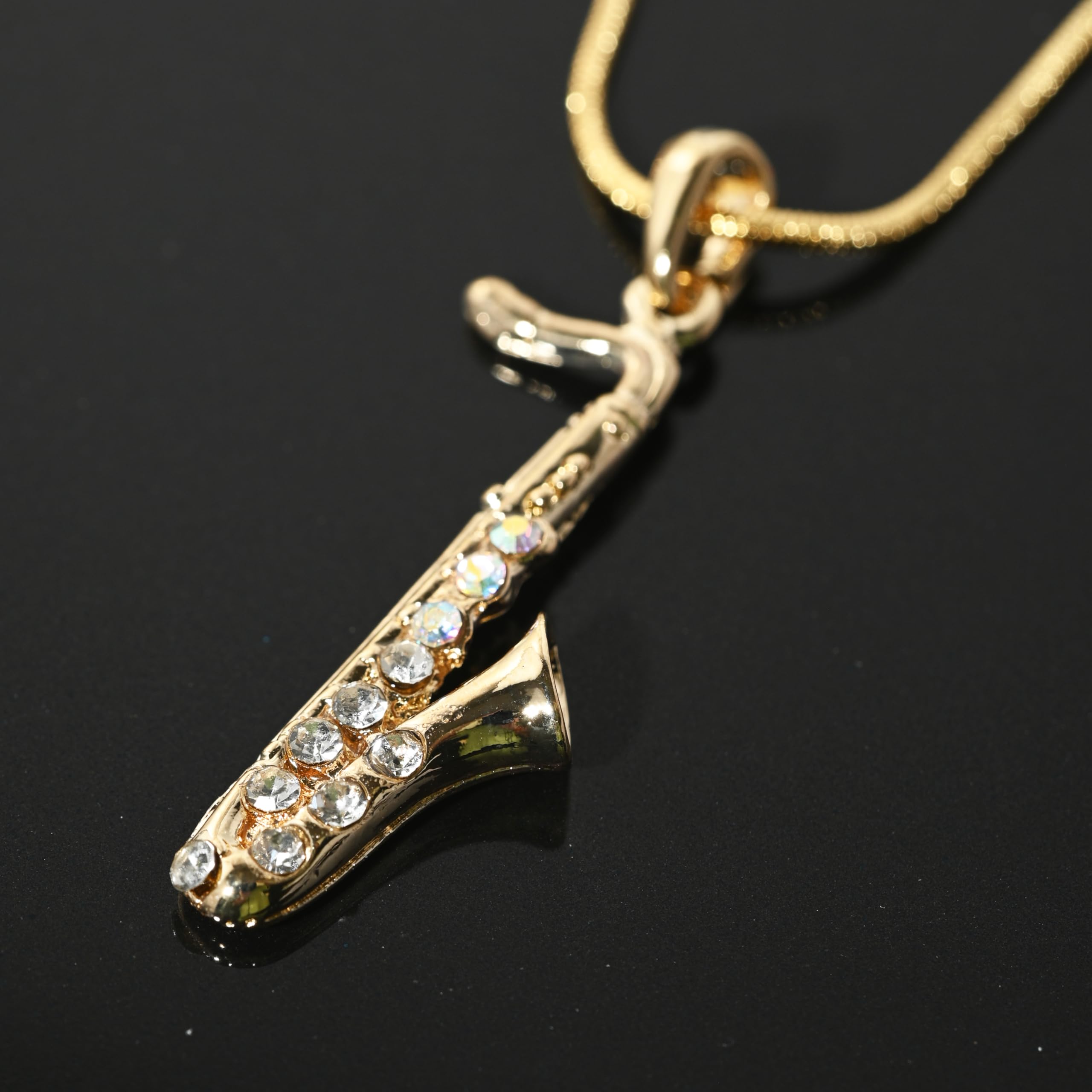 Spinningdaisy Saxophone Necklace for Women Men, Gold or Silver Plated