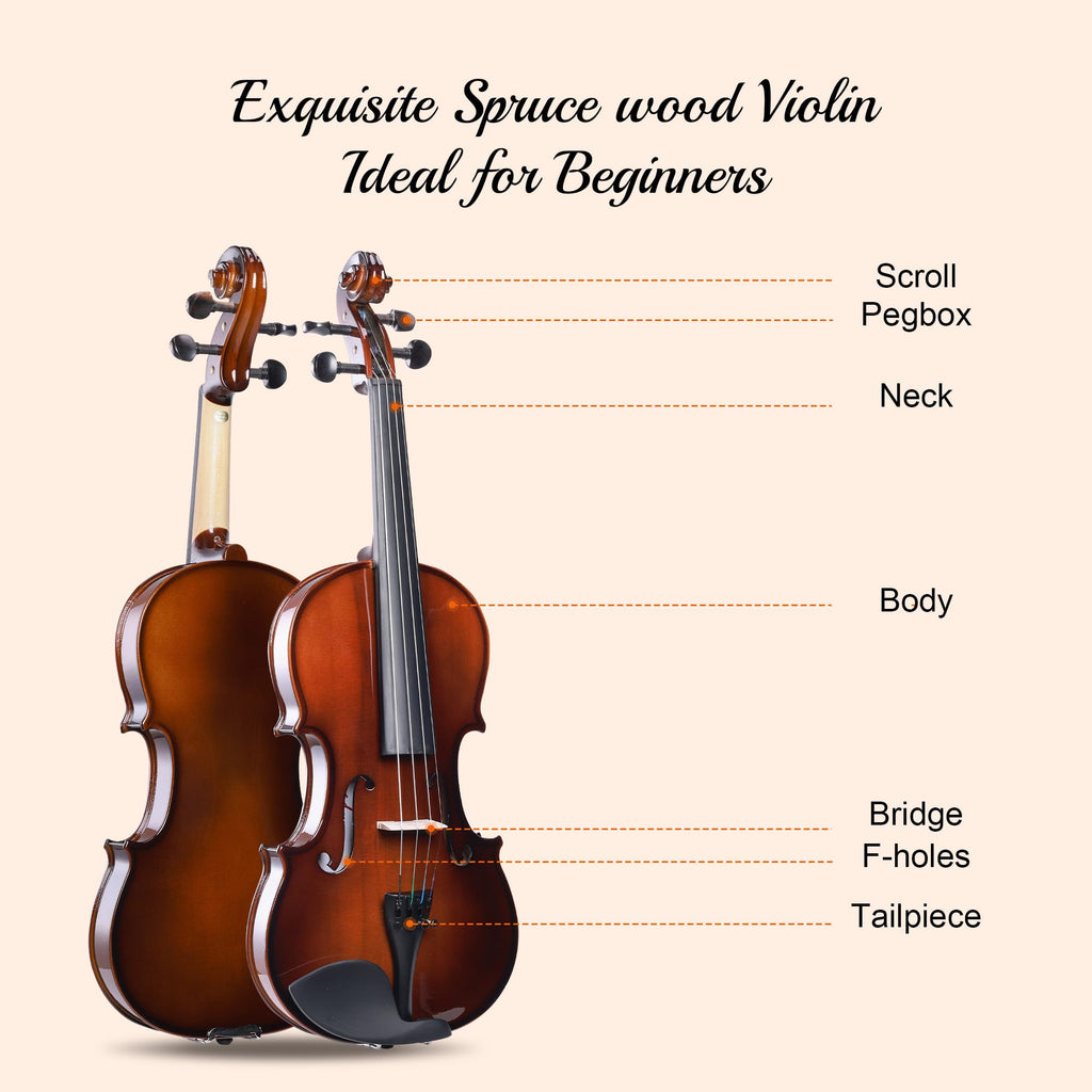 ADM Acoustic Violin for Beginner 4/4 Full Size Violin Set Solid Wood Ebony for Adult Teen Student Starter Kit with Hard Case, Shoulder Rest, Bow, Music Stand, Strings, Free Lessons (Sepia, 4/4 Size)