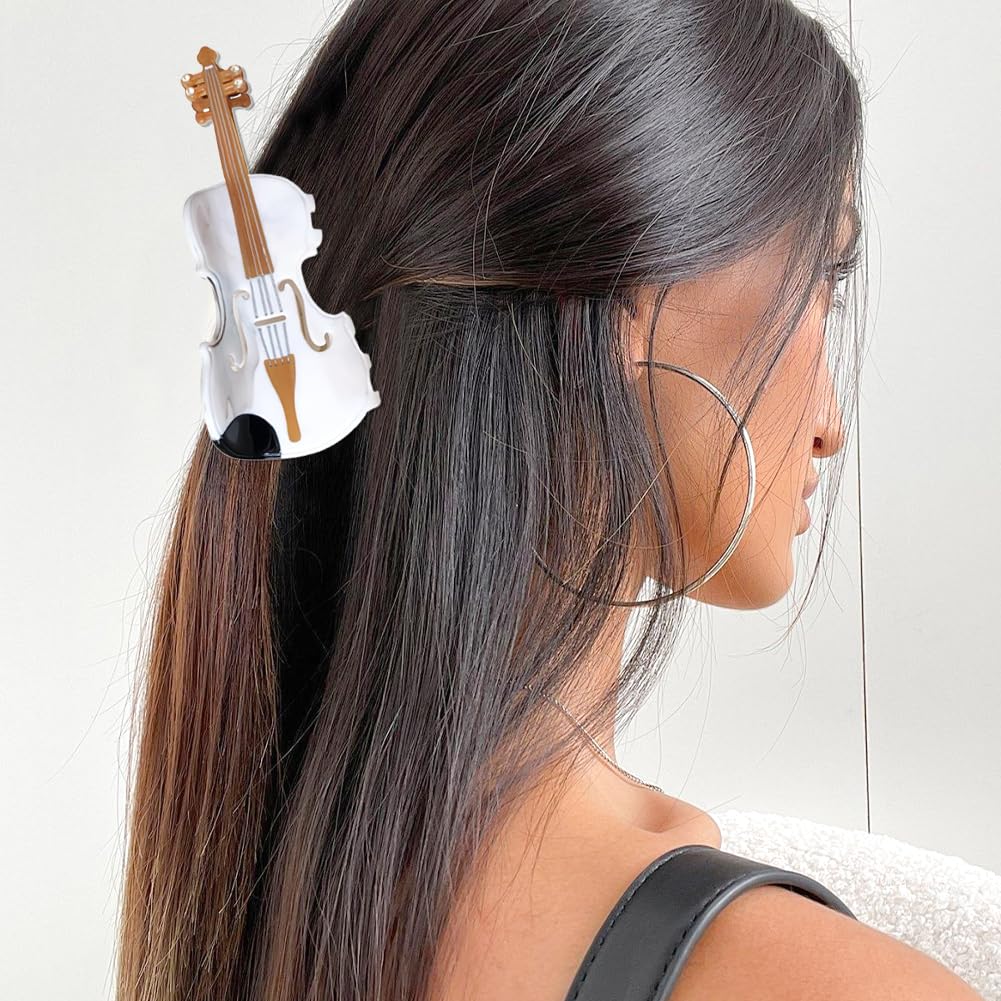 Decorative Violin Hair Clip,Novelty Acetate Claw Clips,Music Instrument Hair Clips for Women(Tortoiseshell Brown)