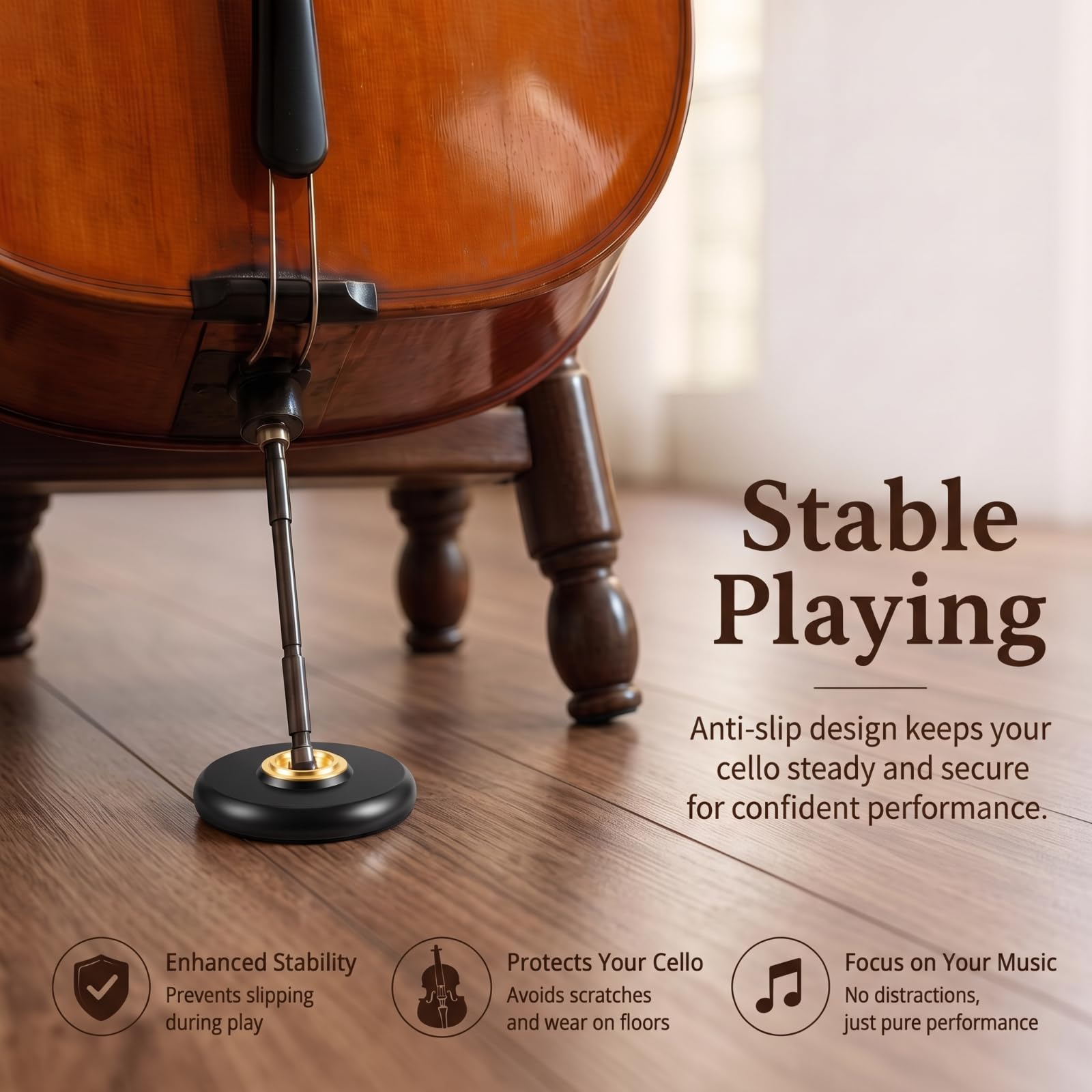 Nuanchu 4 Piece Cello Rock Stop with Strap Non Slip Endpin Anchor Set with Floor Mat, Rubber Tip Protectors for Cello Practice and Performance(Black,Plastic,)