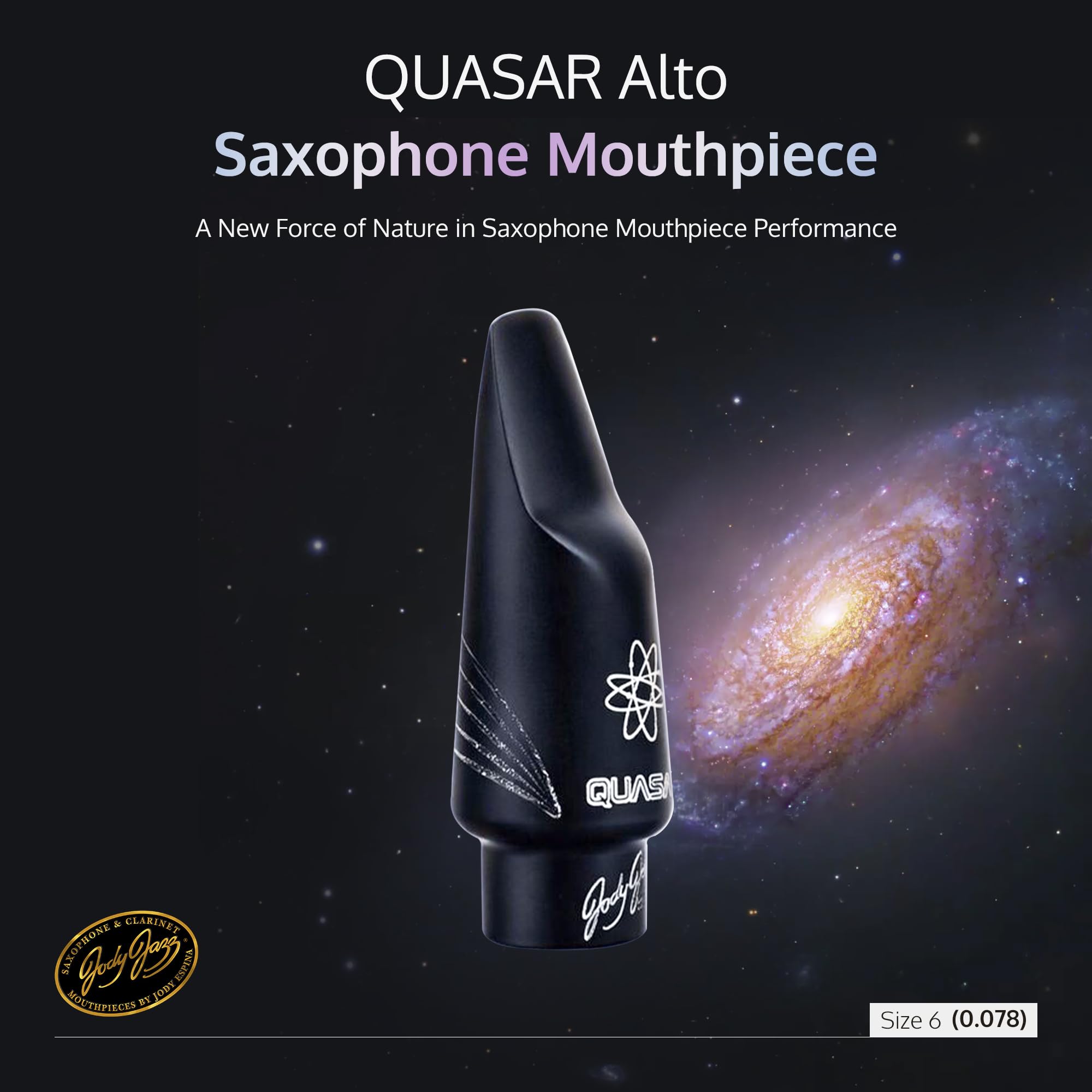 JodyJazz QUASAR™ Alto 9* Saxophone Mouthpiece Crafted with German Hard Rubber - Short Facing Curve with High Baffle, Bullet Chamber & Vibra Table™ Design - Black - Pack Of 1