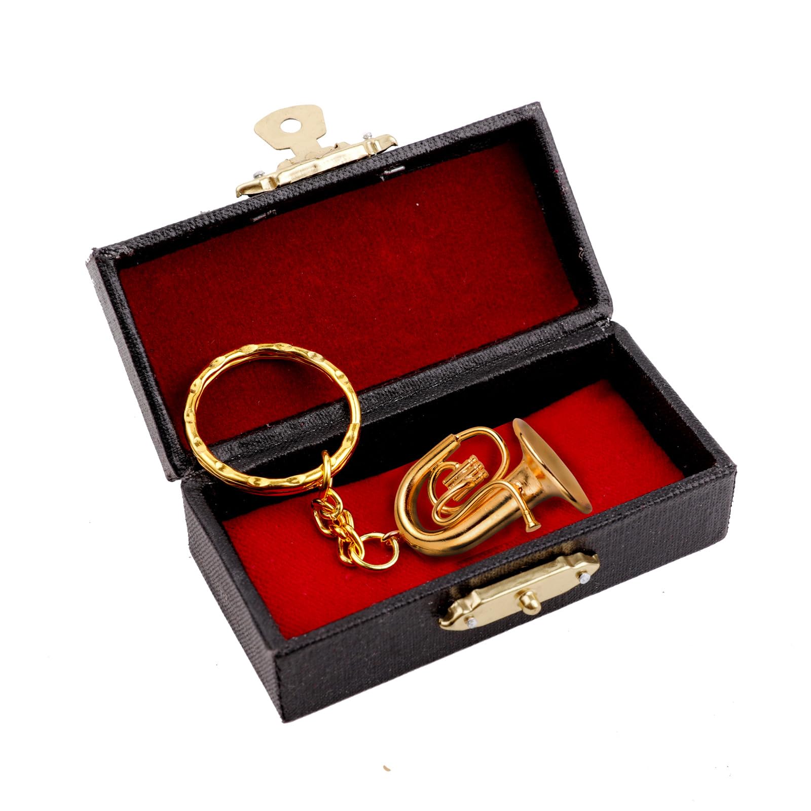 Miniature Musical Instrument Keychain with Case Brass Mini Collectible Figurines Replica Key Ring Birthday Gifts