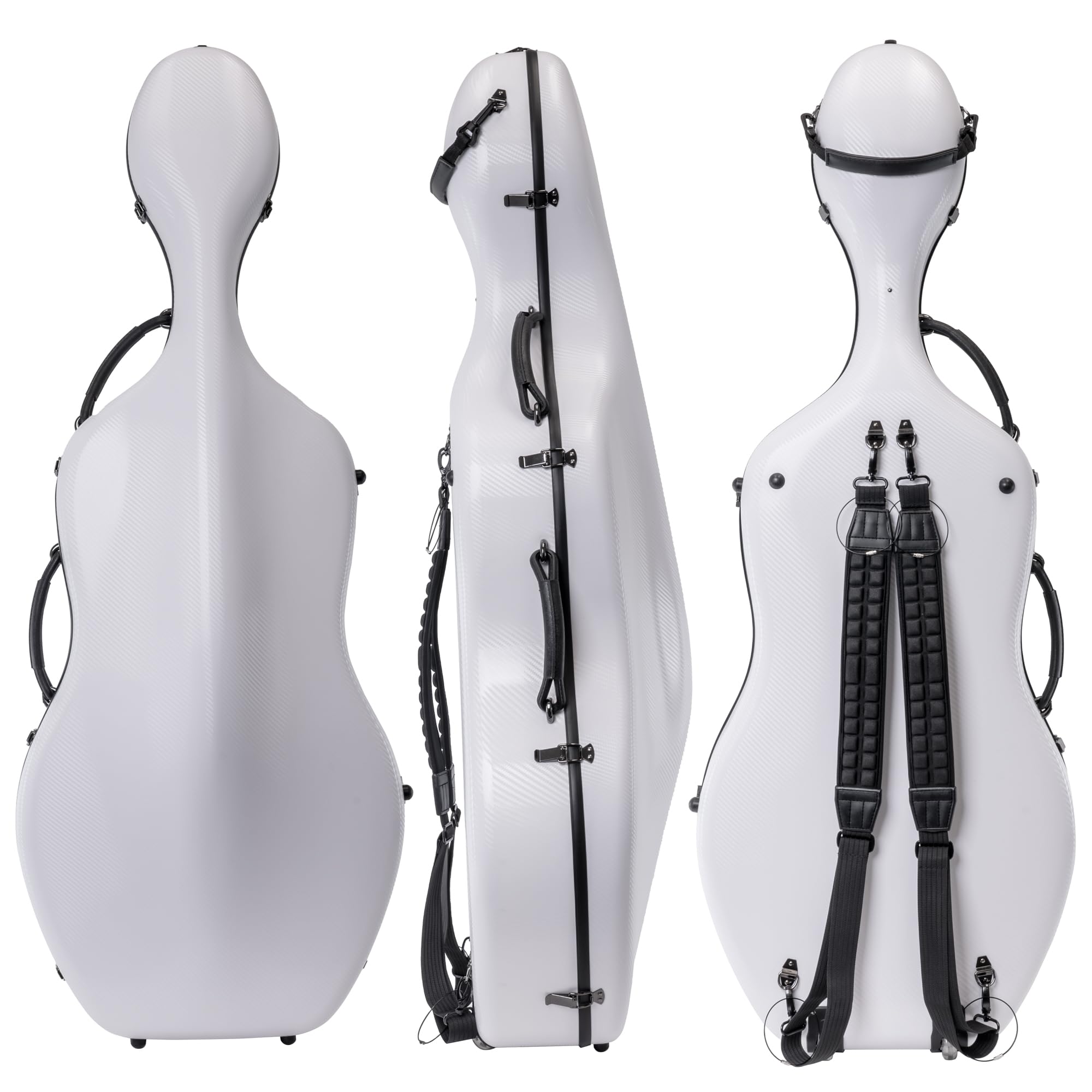 MI&VI CP-7006 Pure Poly Carbon Fiber Cello Case 4/4 Hard Shell 11lb (Full Size) with Wheels | Carry Straps | Rigid Protection | Tough Shell (Black)