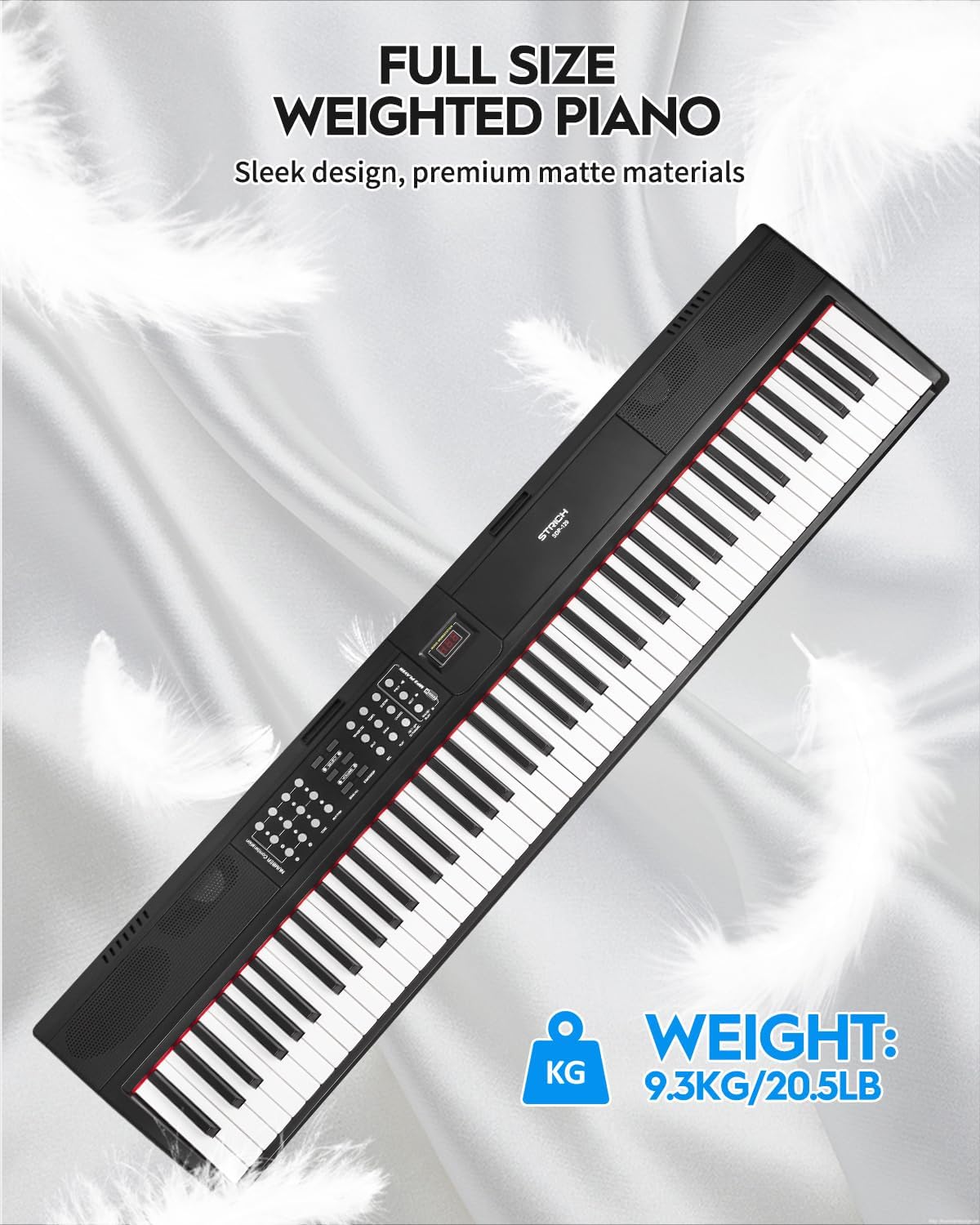 STRICH 88 Keys Weighted Keyboard with Sustain Pedal, Hammer-Action Digital Piano, 2x15W Built-In Speakers, Full-size Electric Piano Keyboard Supports USB-MIDI/Wireless Connect, White, SDP-120