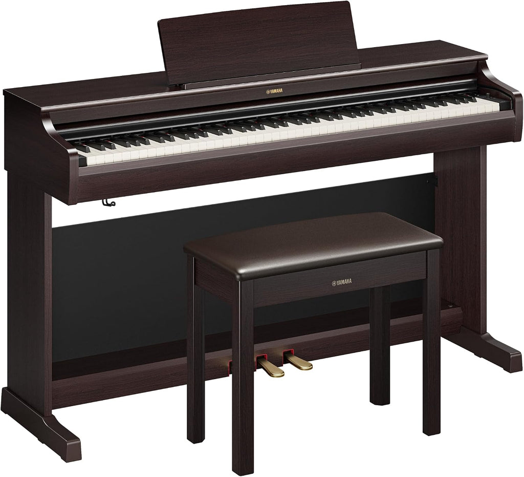 Yamaha Arius Series 88-Key Weighted Digital Piano Keyboard, Full Size, GrandTouch-E Action, CFX Concert Grand Piano Sound, 3-Pedal Unit, Bench Included, Classic Upright Design in Rosewood YDP-166R