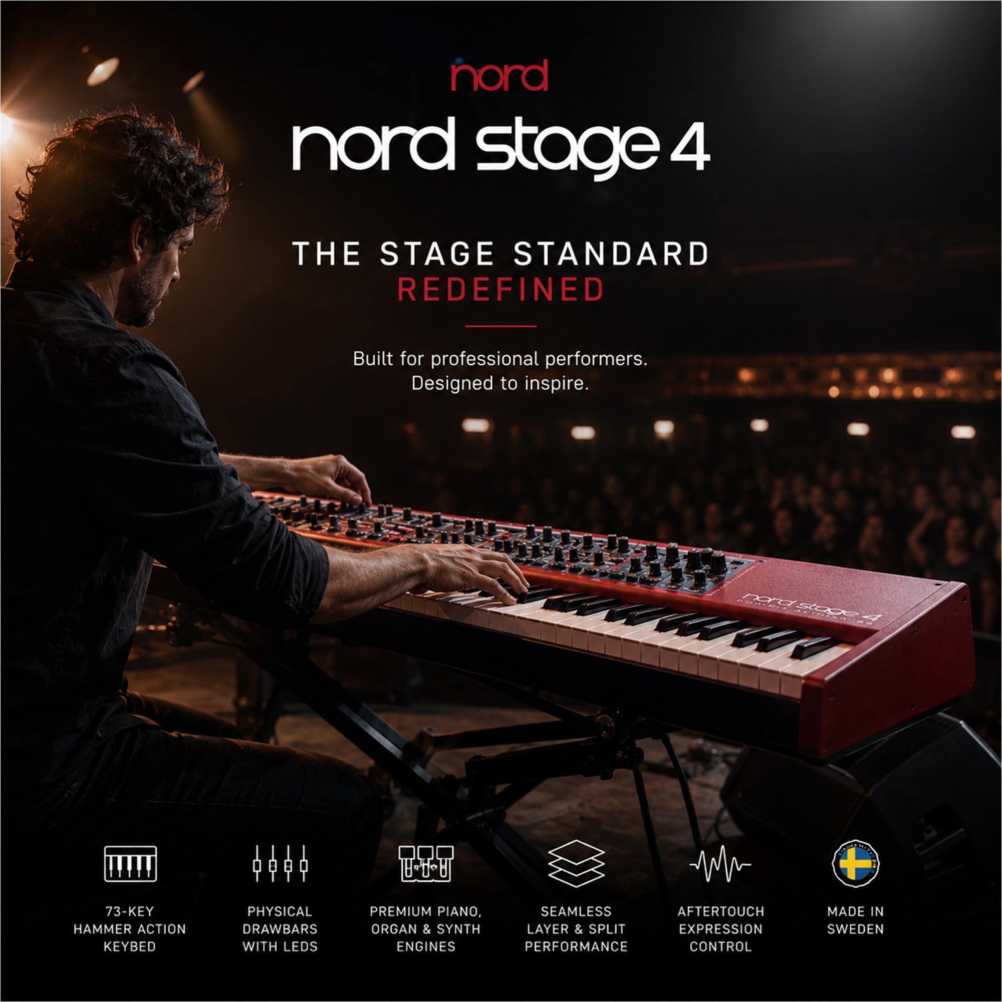 Nord Stage 4 88-Key Digital Piano Bundle with Adjustable Stand, Bench, Sustain Pedal, Headphones, Instrument Cable, and Austin Bazaar Polishing Cloth