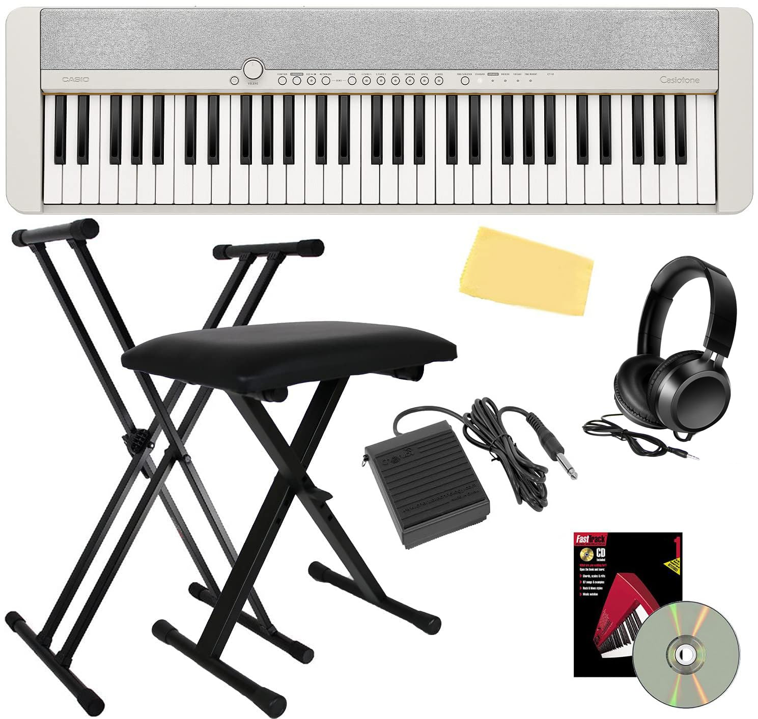 Casio CT-S1 Casiotone 61-Key Portable Keyboard - Black Bundle with Adjustable Stand, Bench, Headphones, Sustain Pedal, Instructional Book, Instructional DVD, and Austin Bazaar Polishing Cloth