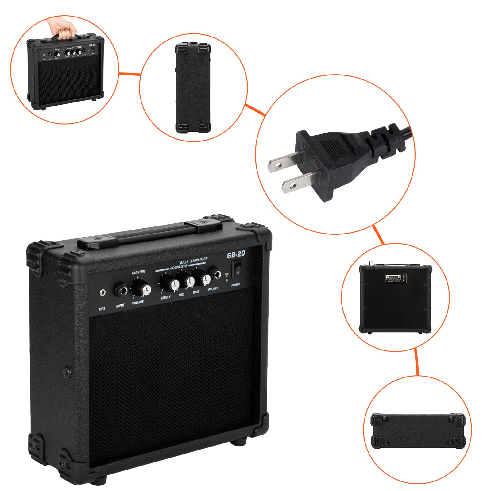 Ktaxon Electric Bass Guitar Full Size Flame Design Bass Set with 20 Watt Amplifier, Portable Bass Bag, Superior Amp Wire, Adjustable Guitar Strap, Plectrum, Wrench Tool(Matte Black)